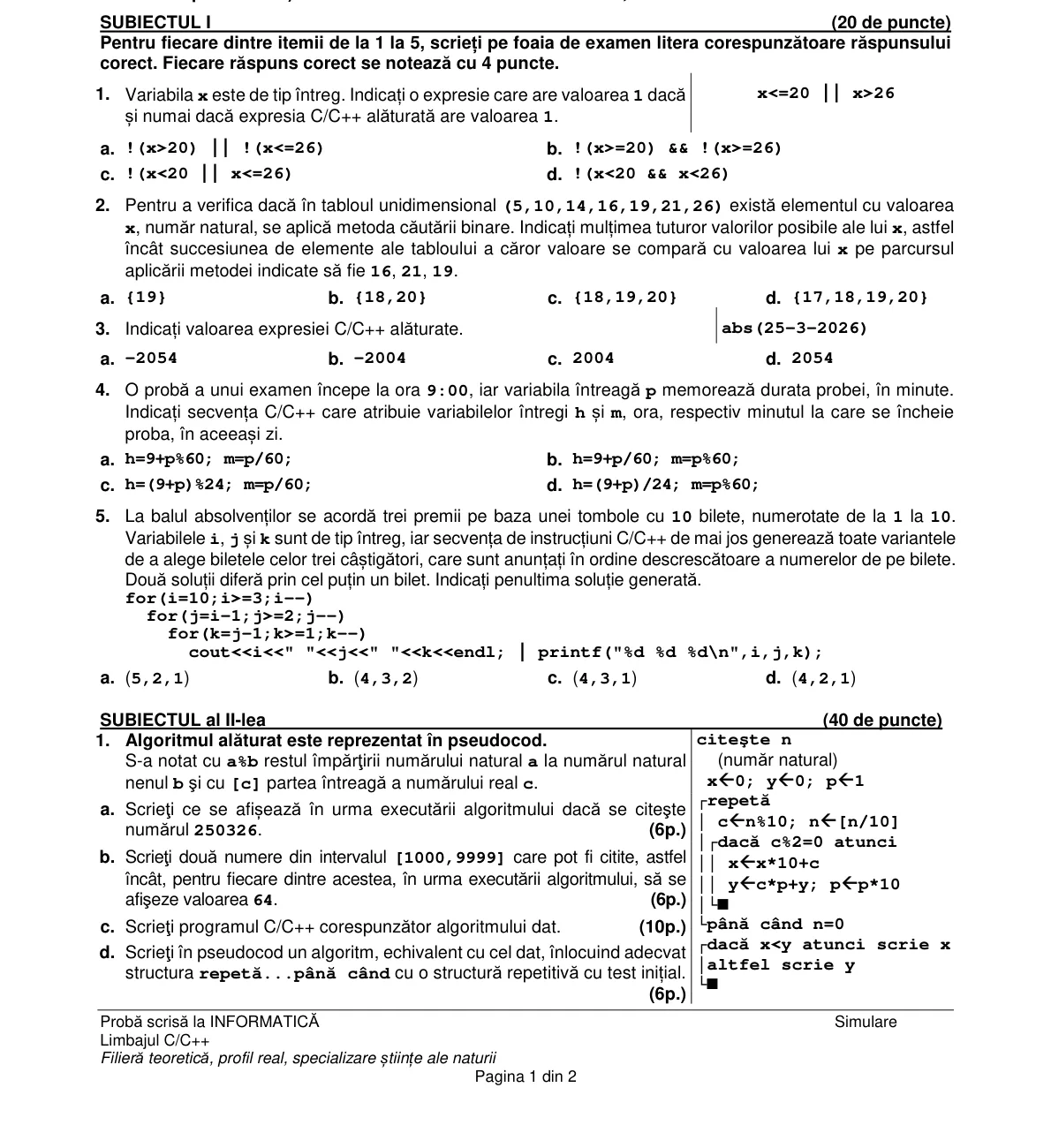 Pagina din subiect cu figura sau tabelul itemului