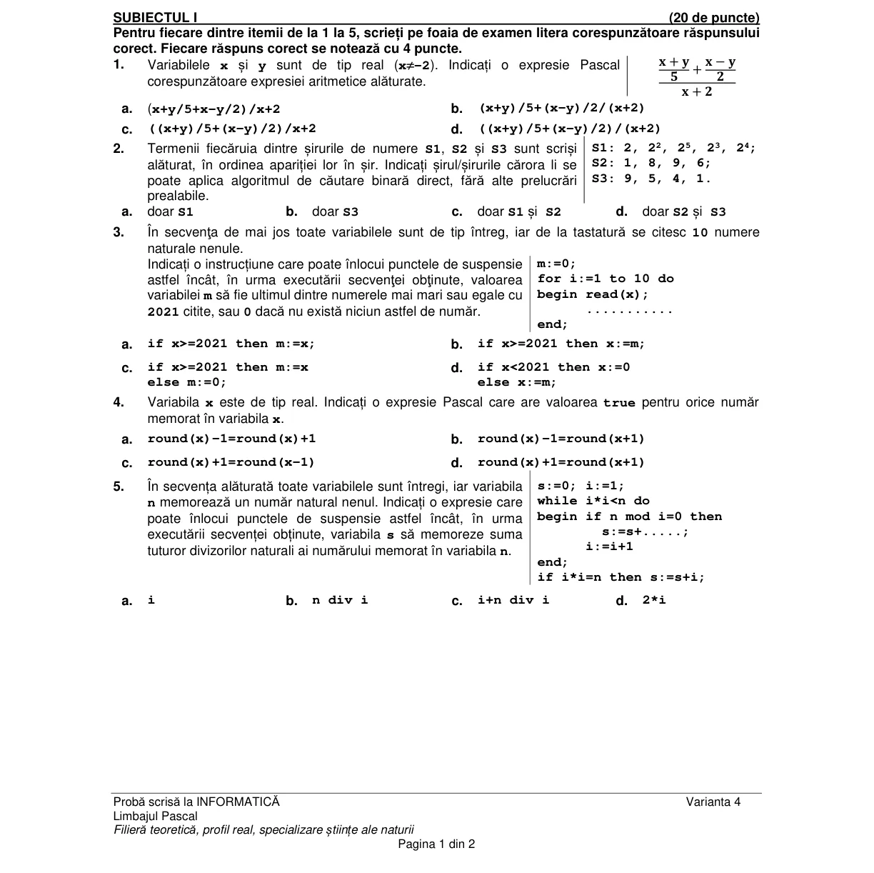 Pagina din subiect cu figura sau tabelul itemului