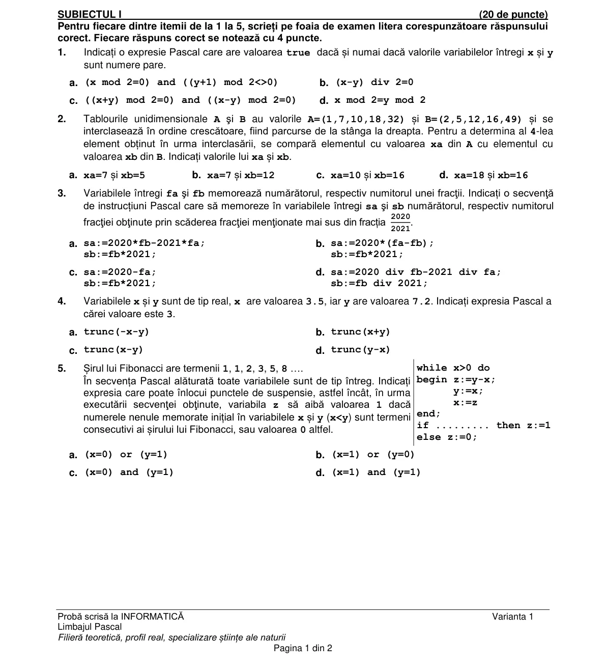 Pagina din subiect cu figura sau tabelul itemului