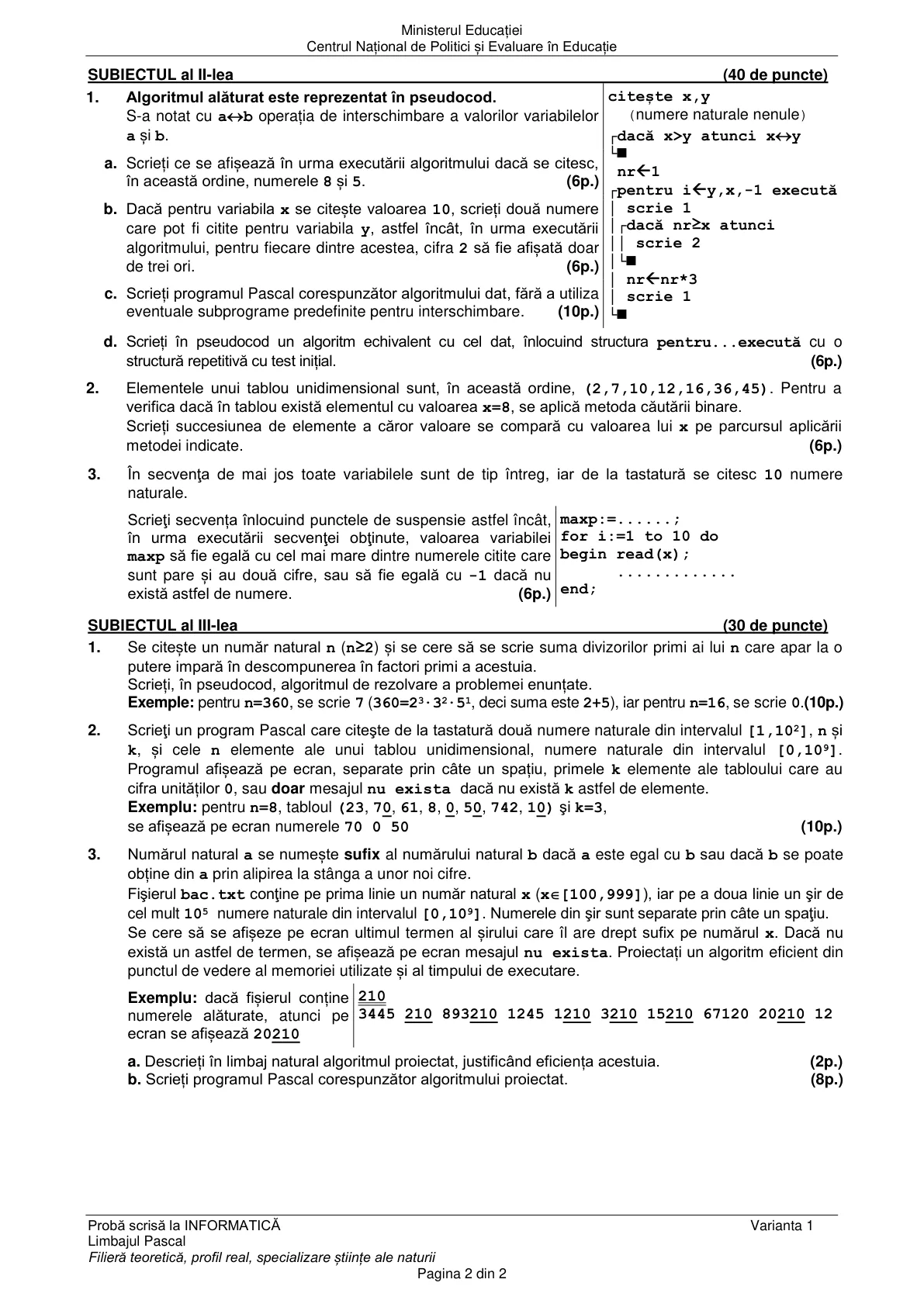 Pagina din subiect cu figura sau tabelul itemului
