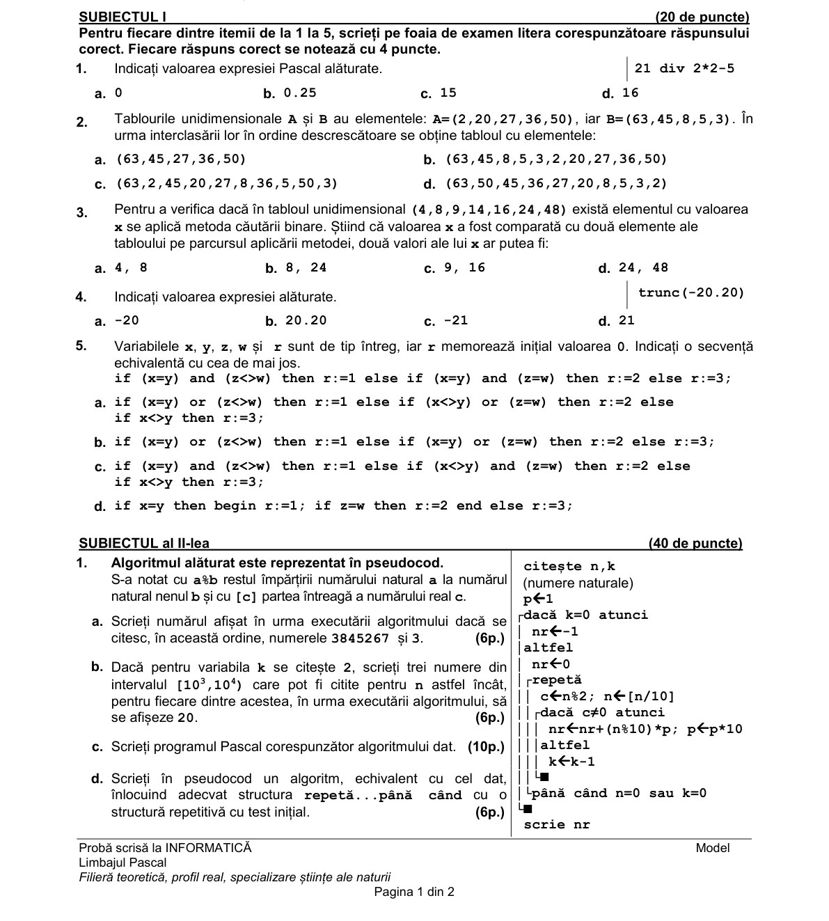 Pagina din subiect cu figura sau tabelul itemului