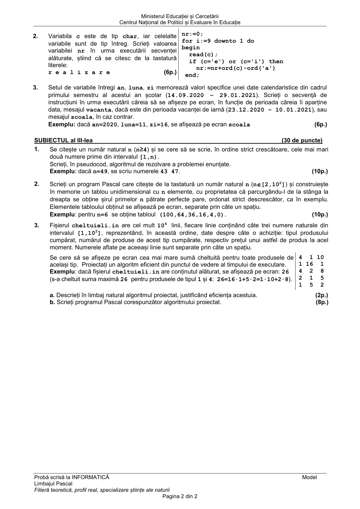 Pagina din subiect cu figura sau tabelul itemului