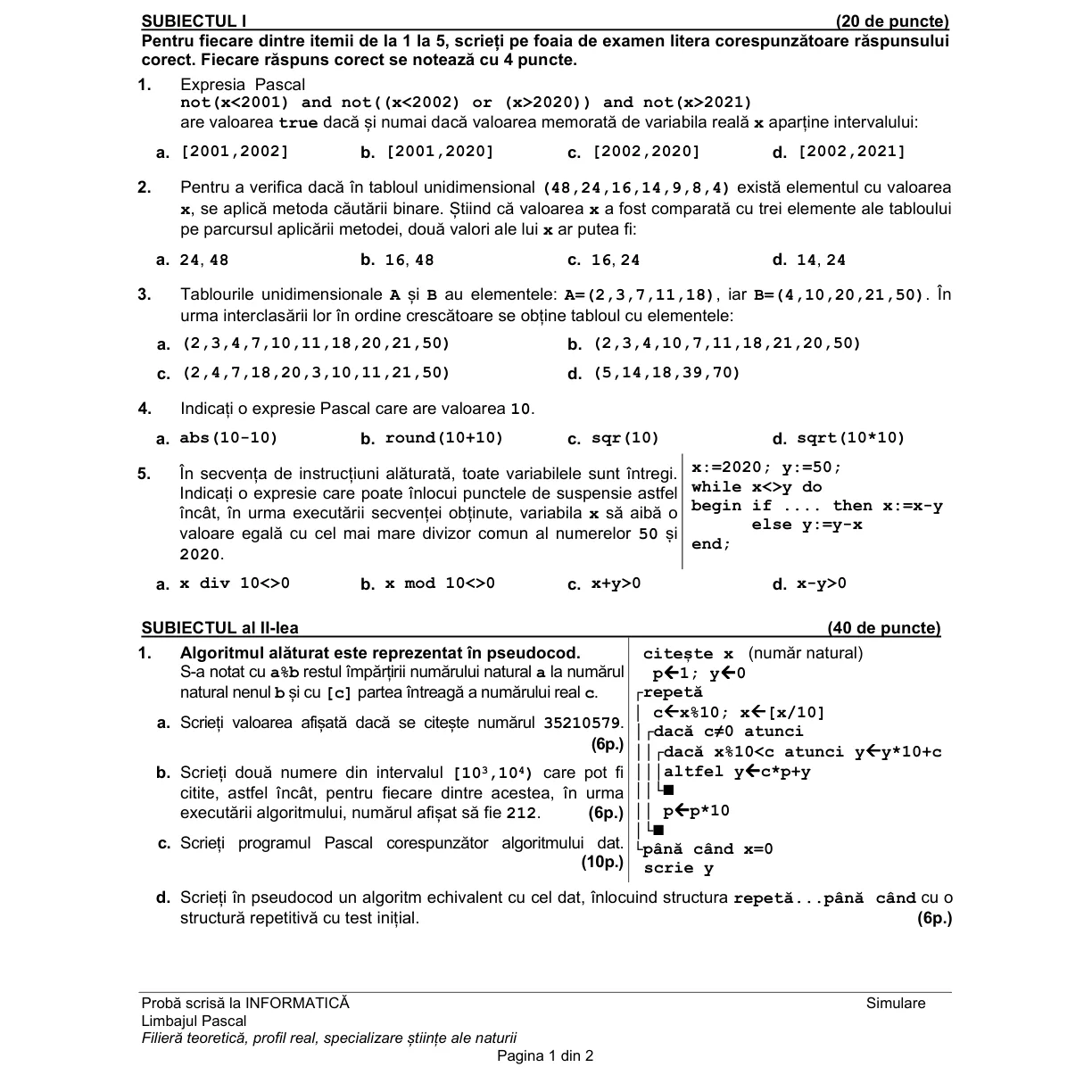 Pagina din subiect cu figura sau tabelul itemului