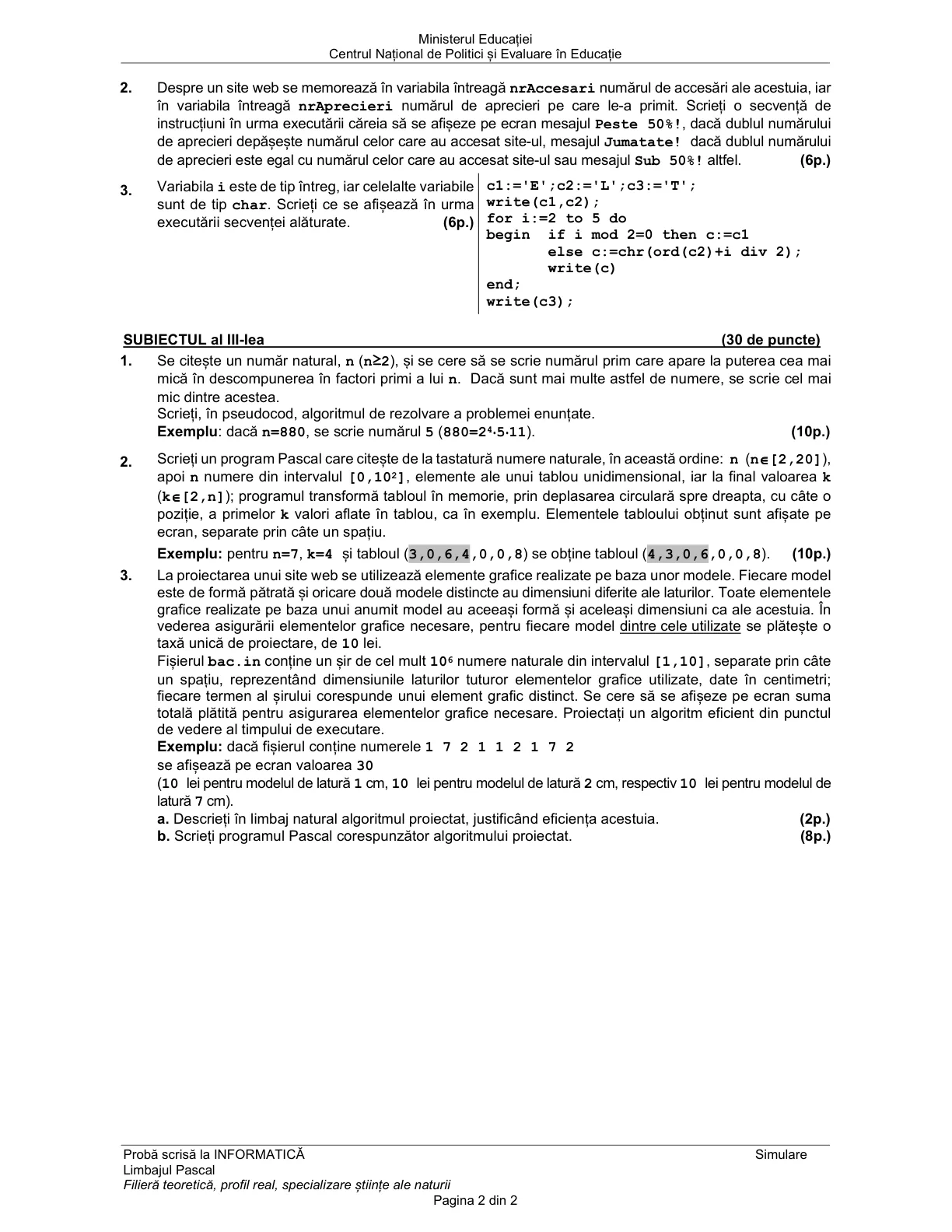Pagina din subiect cu figura sau tabelul itemului