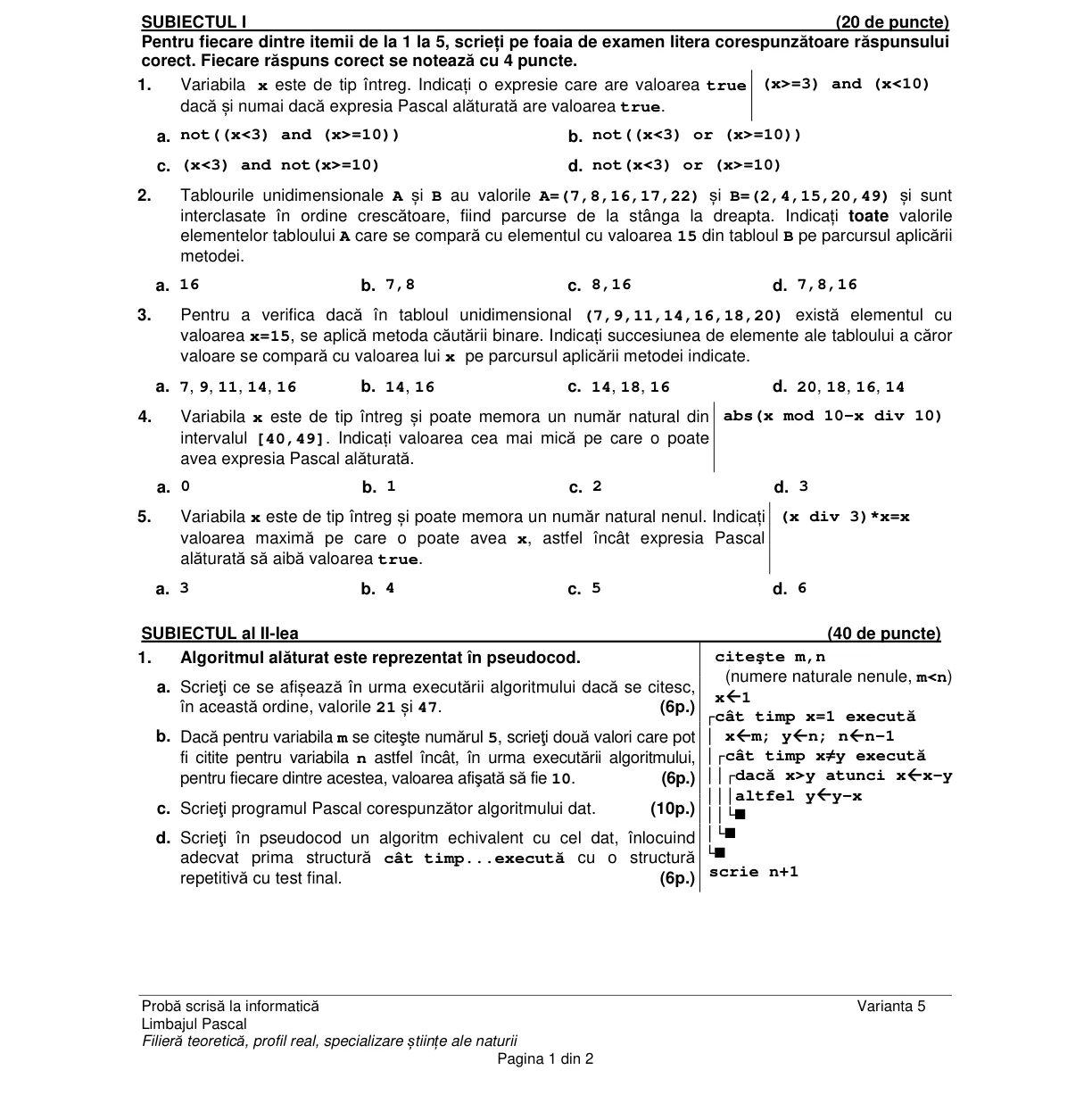 Pagina din subiect cu figura sau tabelul itemului
