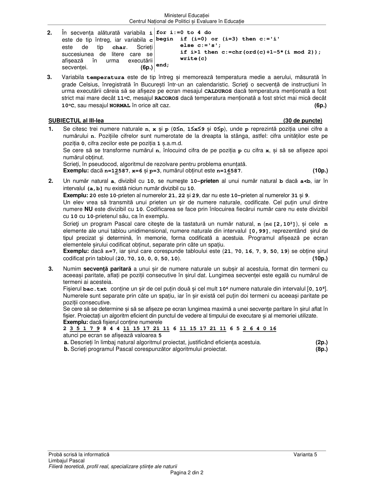 Pagina din subiect cu figura sau tabelul itemului