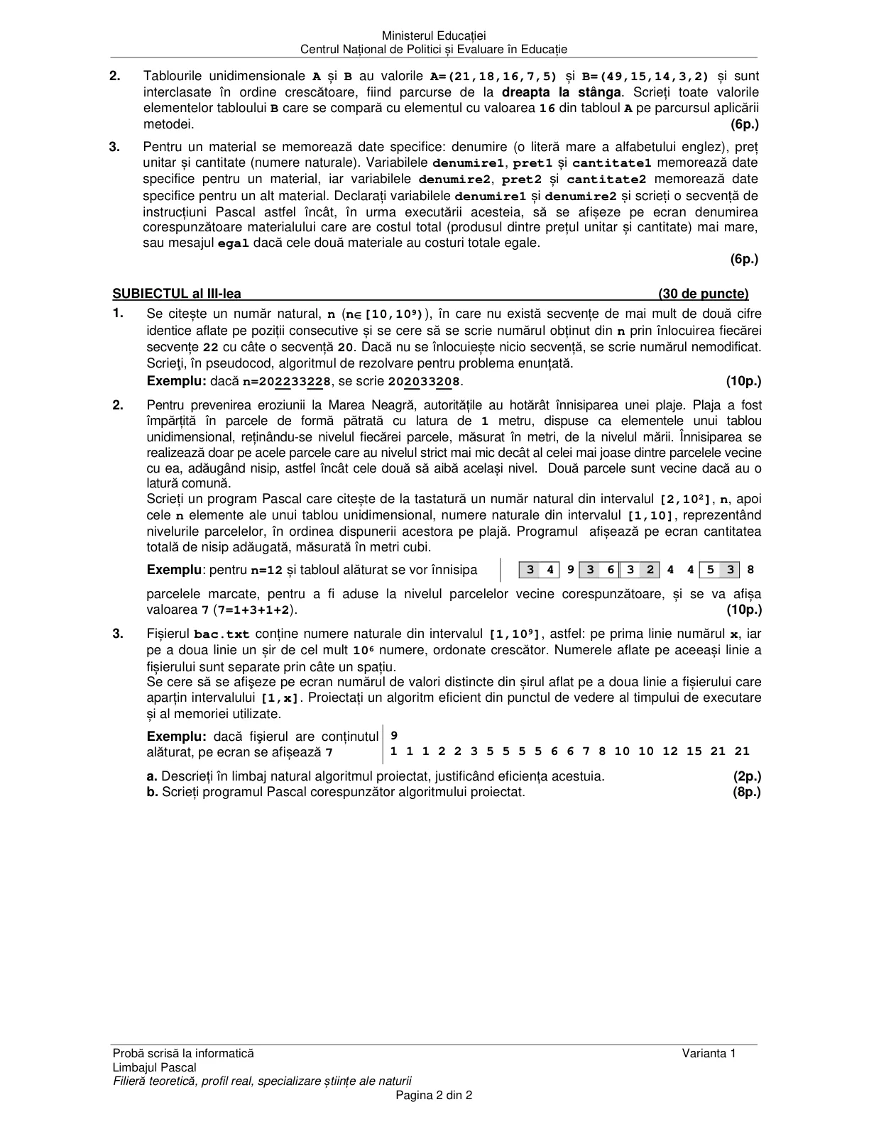 Pagina din subiect cu figura sau tabelul itemului