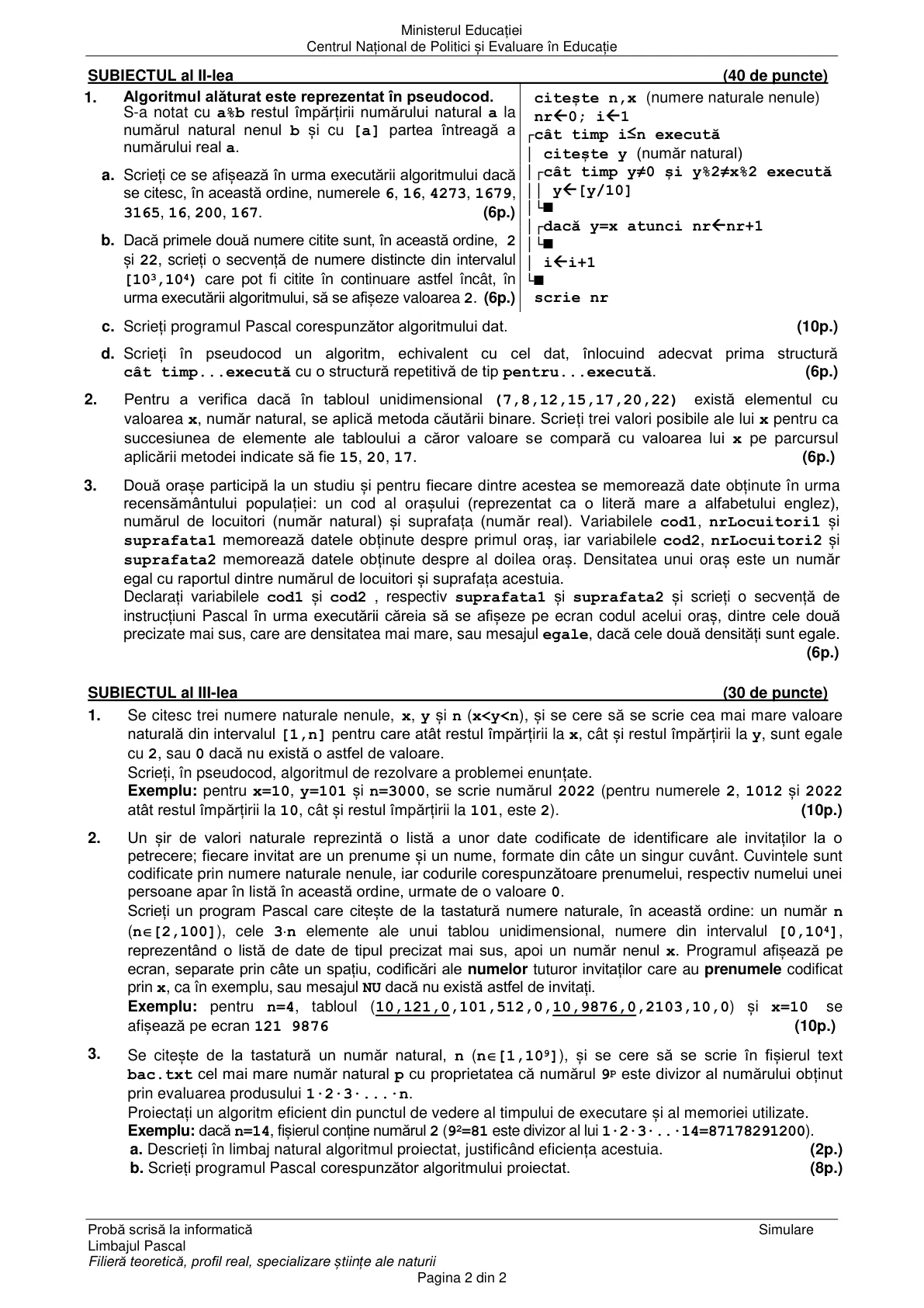 Pagina din subiect cu figura sau tabelul itemului