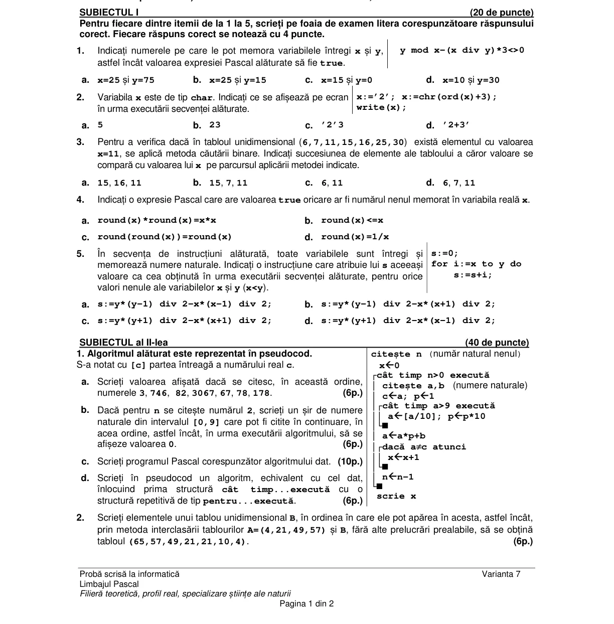 Pagina din subiect cu figura sau tabelul itemului