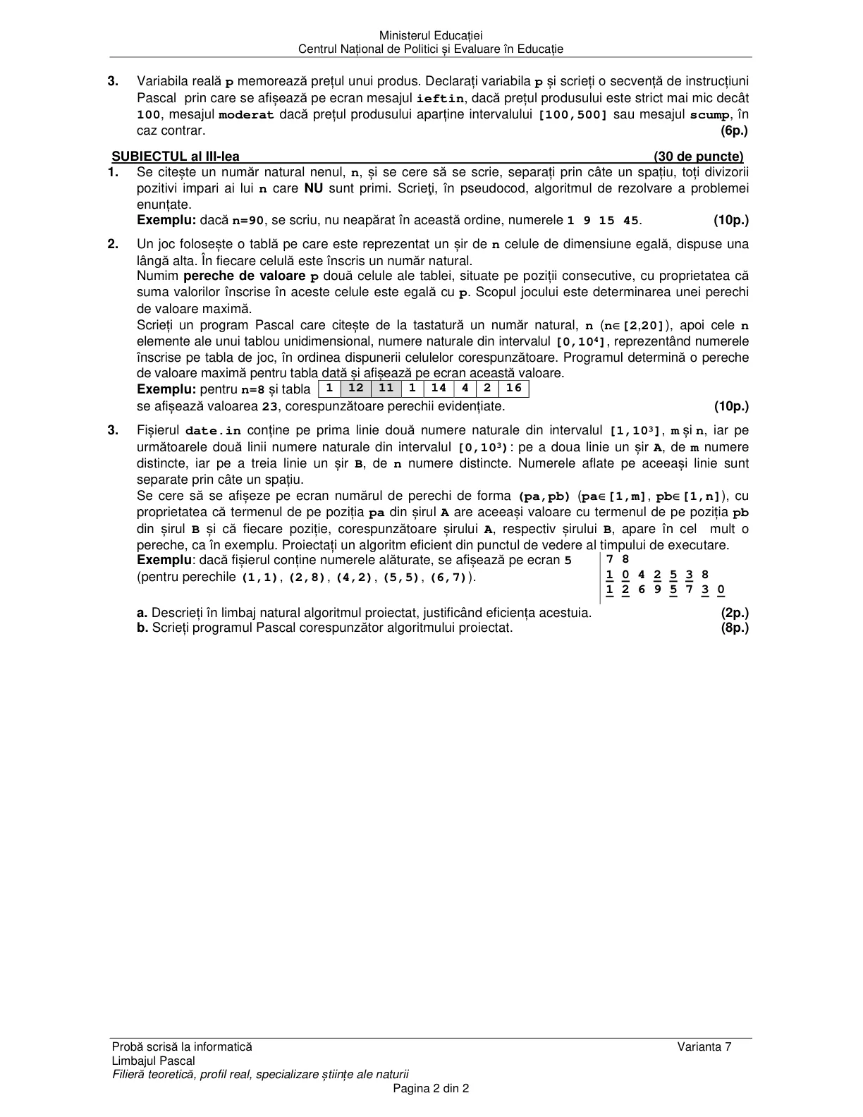 Pagina din subiect cu figura sau tabelul itemului