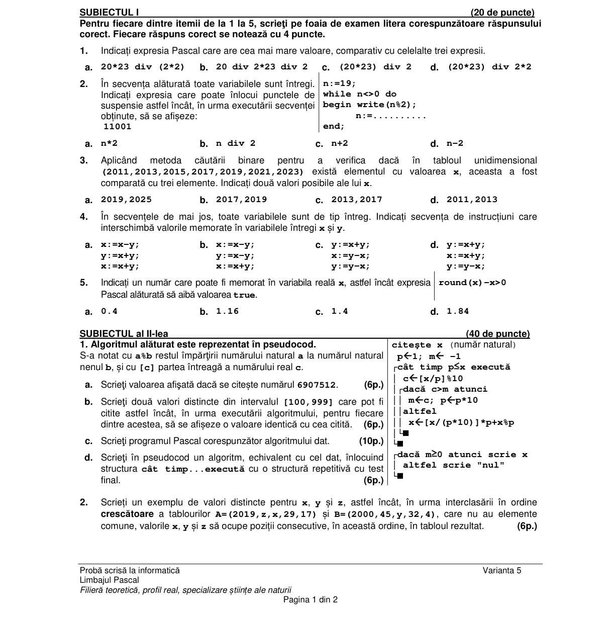 Pagina din subiect cu figura sau tabelul itemului