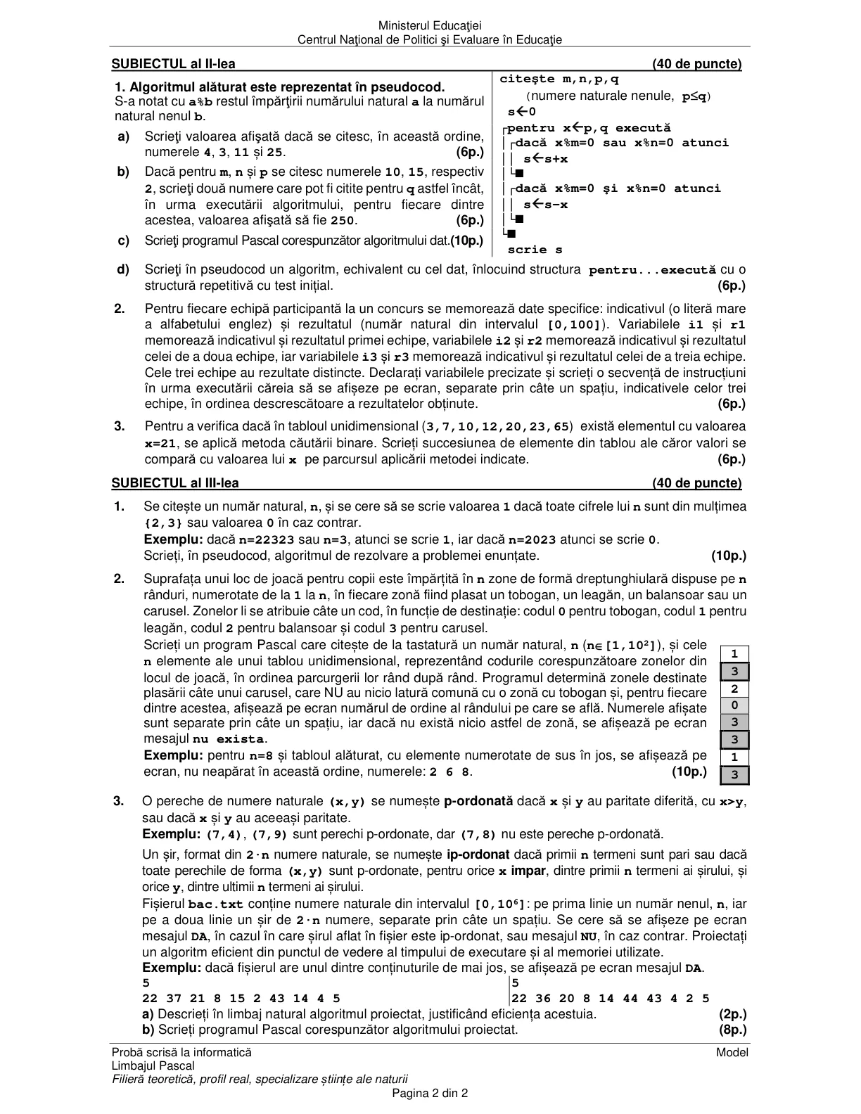 Pagina din subiect cu figura sau tabelul itemului