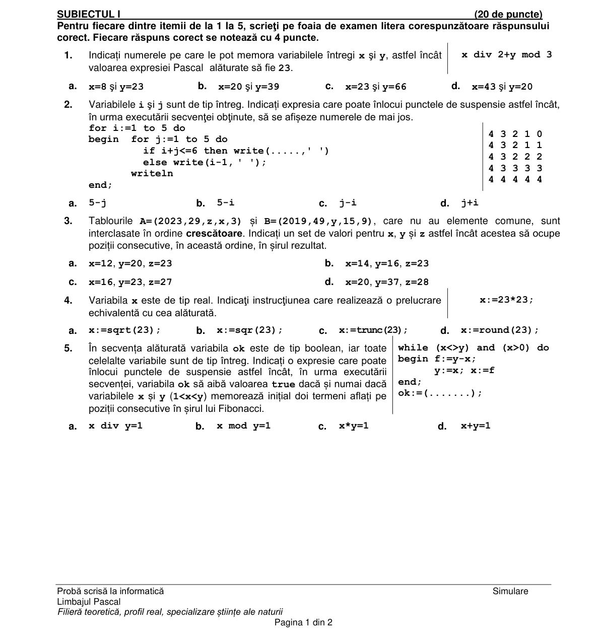 Pagina din subiect cu figura sau tabelul itemului