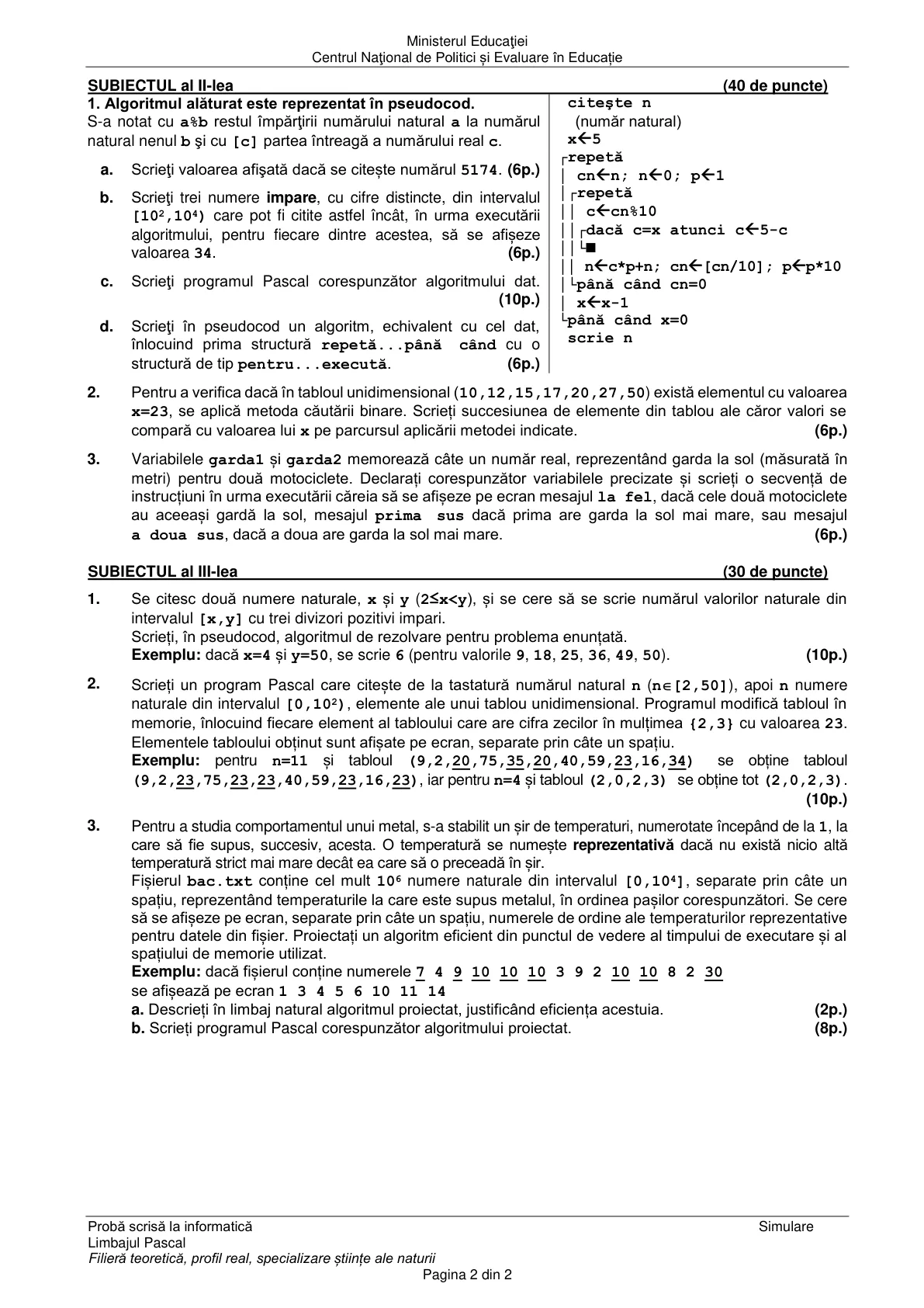 Pagina din subiect cu figura sau tabelul itemului