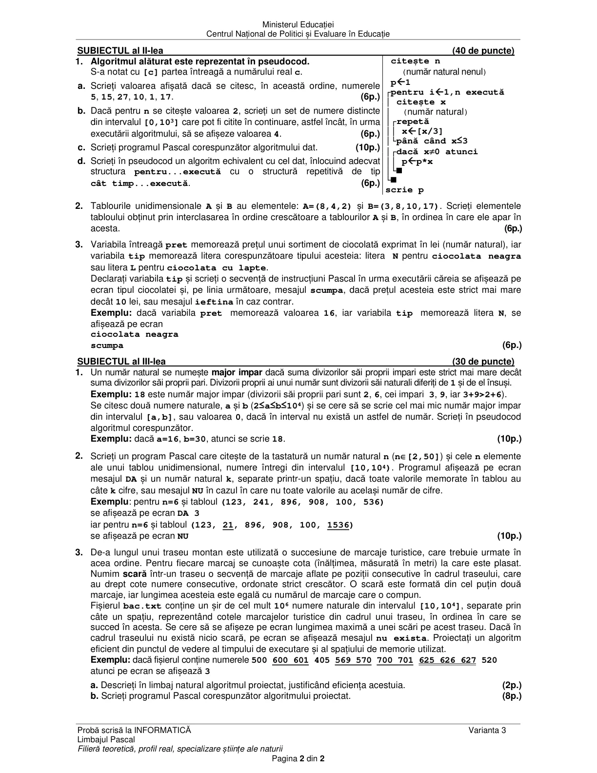 Pagina din subiect cu figura sau tabelul itemului