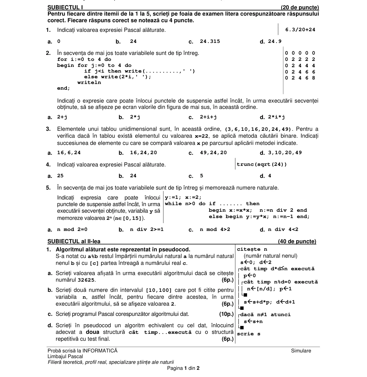 Pagina din subiect cu figura sau tabelul itemului
