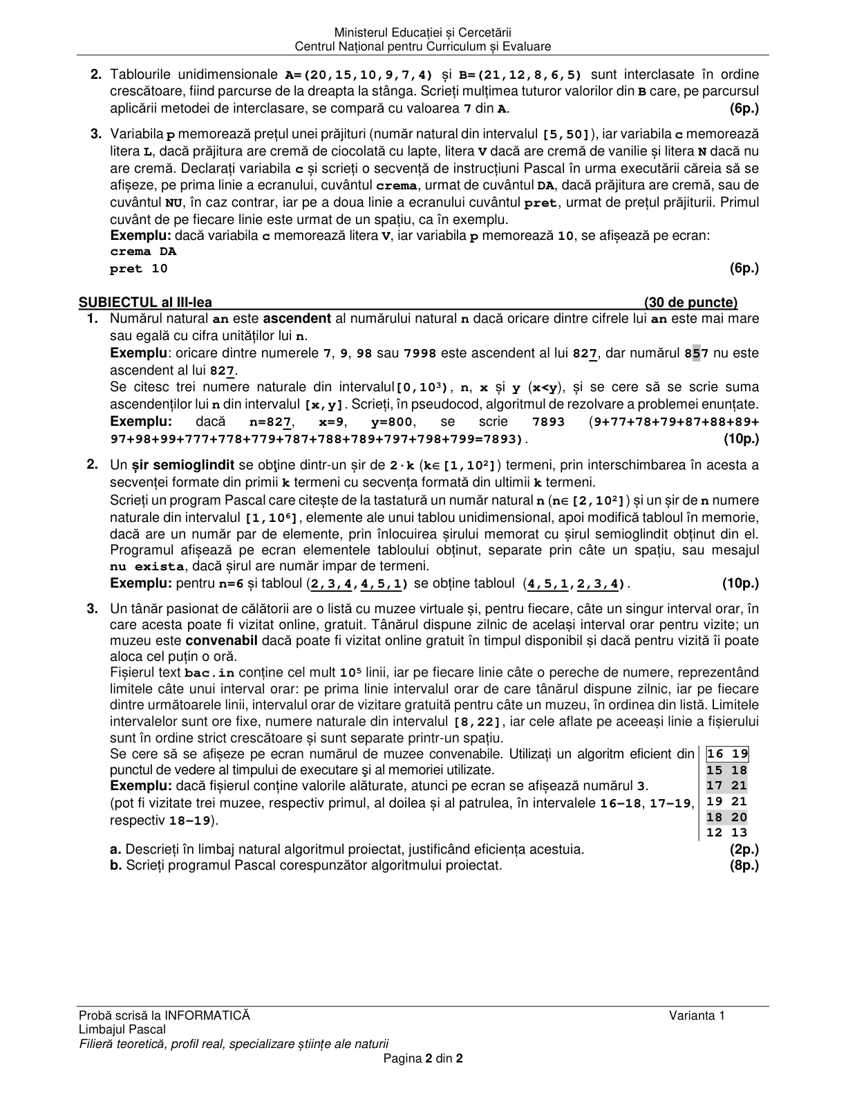 Pagina din subiect cu figura sau tabelul itemului
