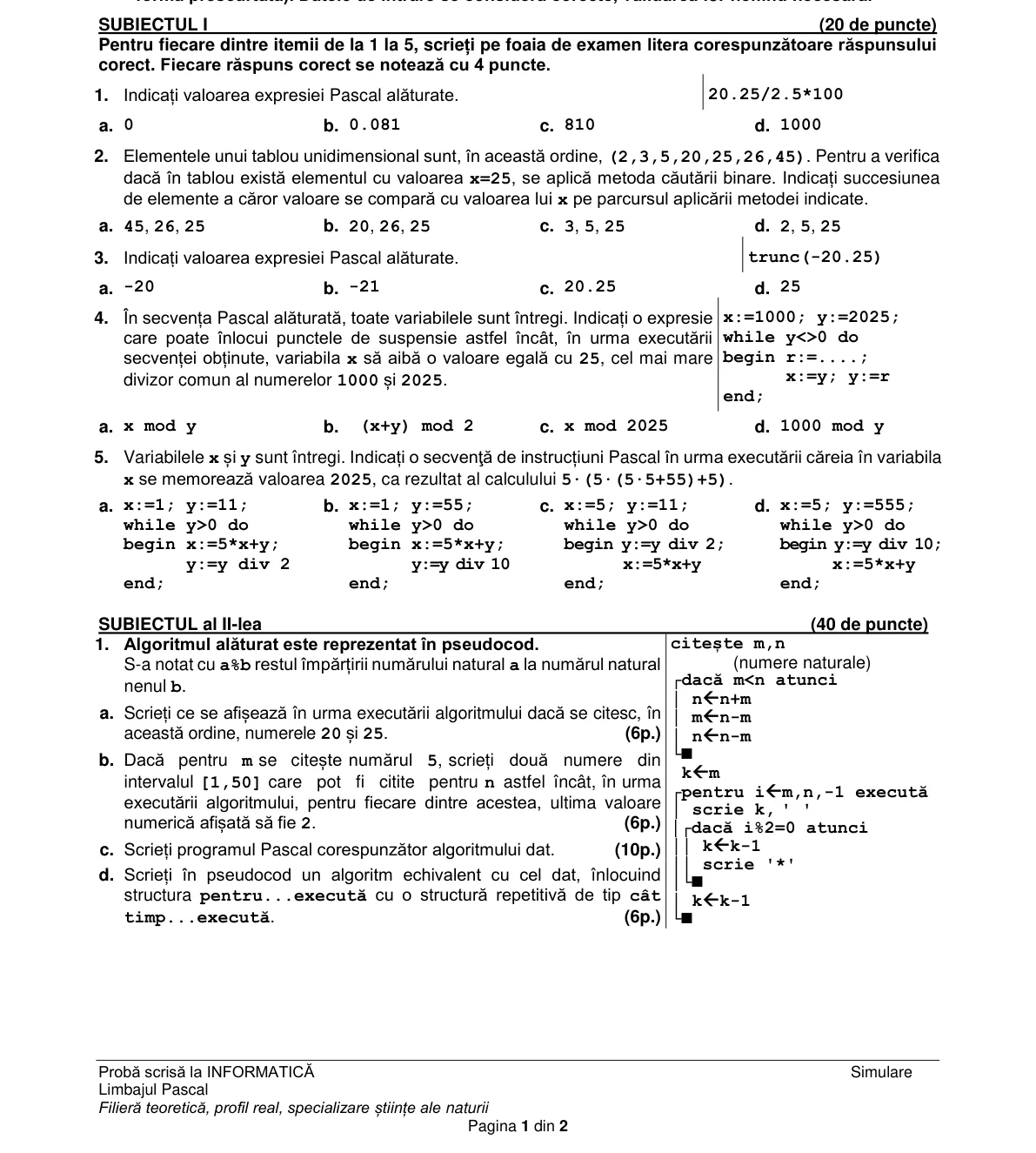 Pagina din subiect cu figura sau tabelul itemului