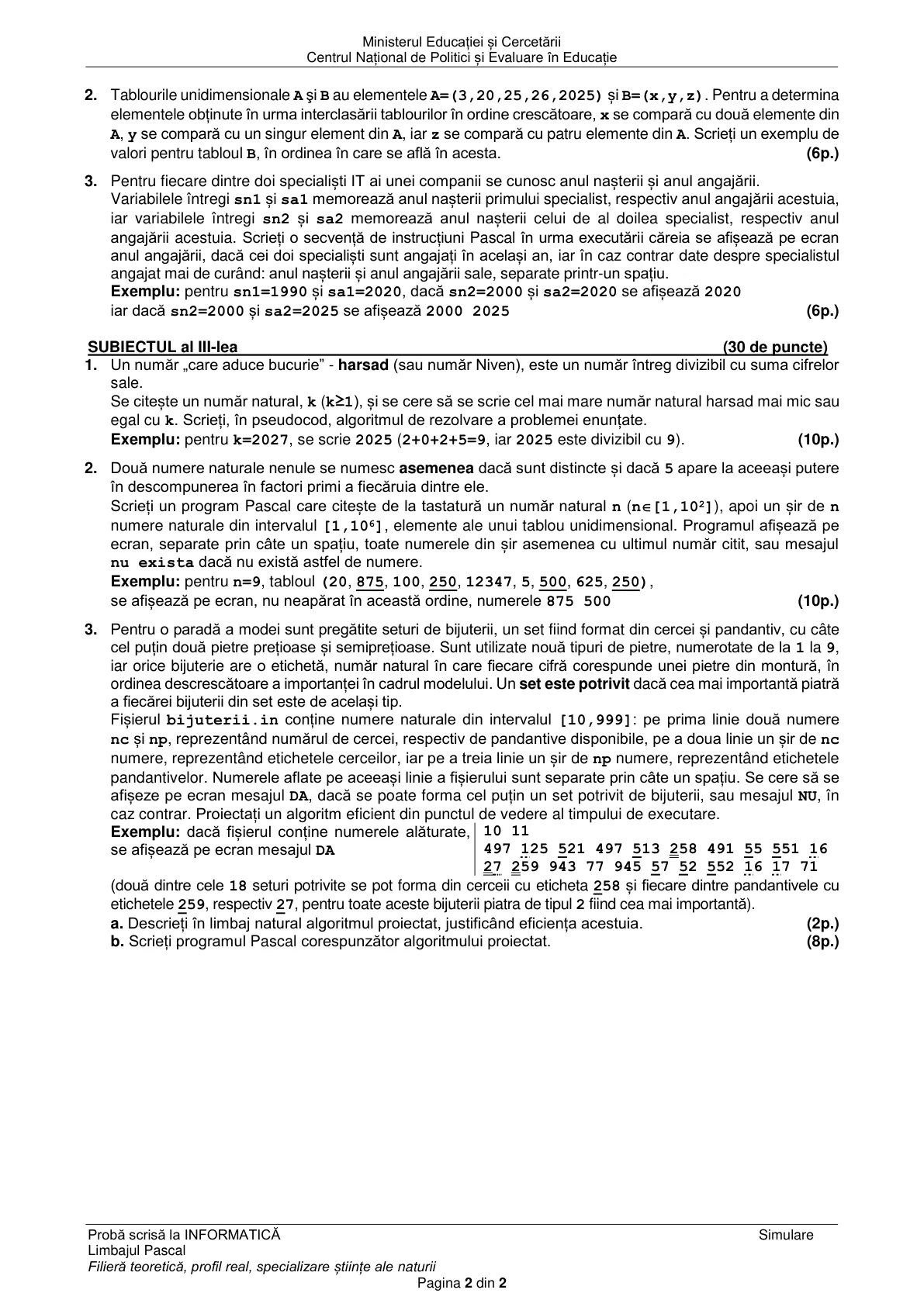 Pagina din subiect cu figura sau tabelul itemului