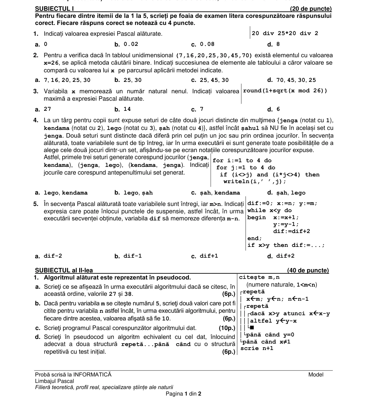 Pagina din subiect cu figura sau tabelul itemului
