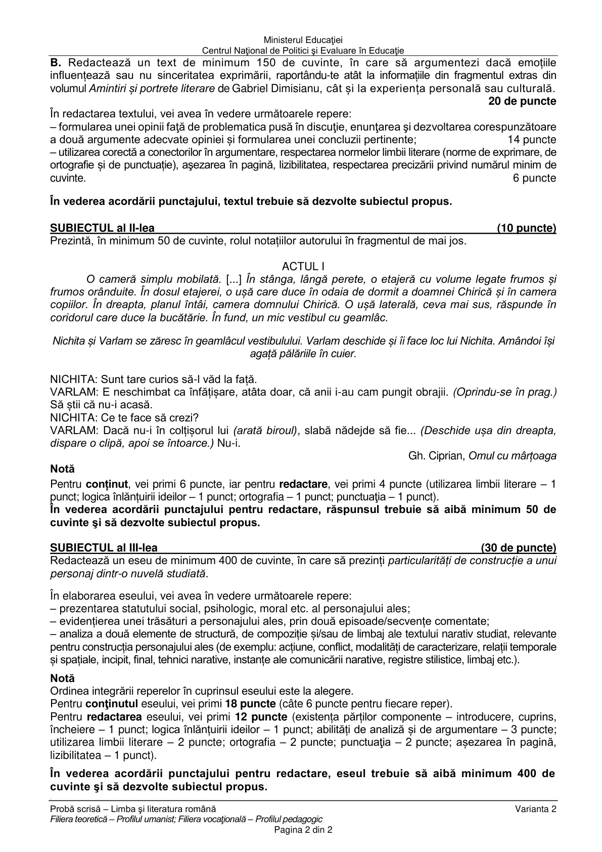 Pagina din subiect cu figura sau tabelul itemului