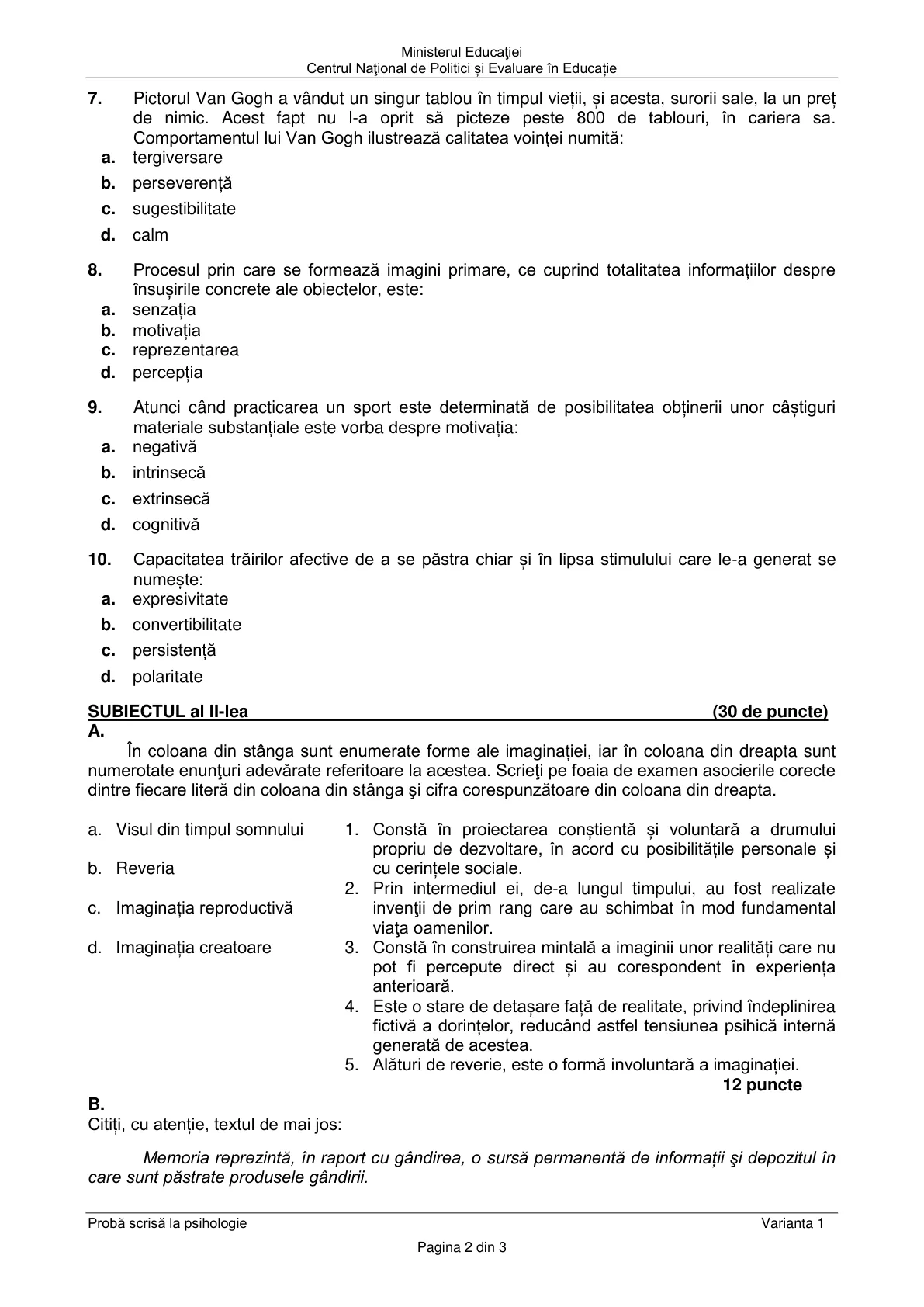 Pagina din subiect cu figura sau tabelul itemului