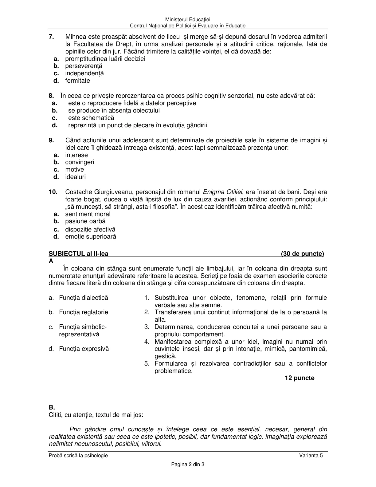 Pagina din subiect cu figura sau tabelul itemului
