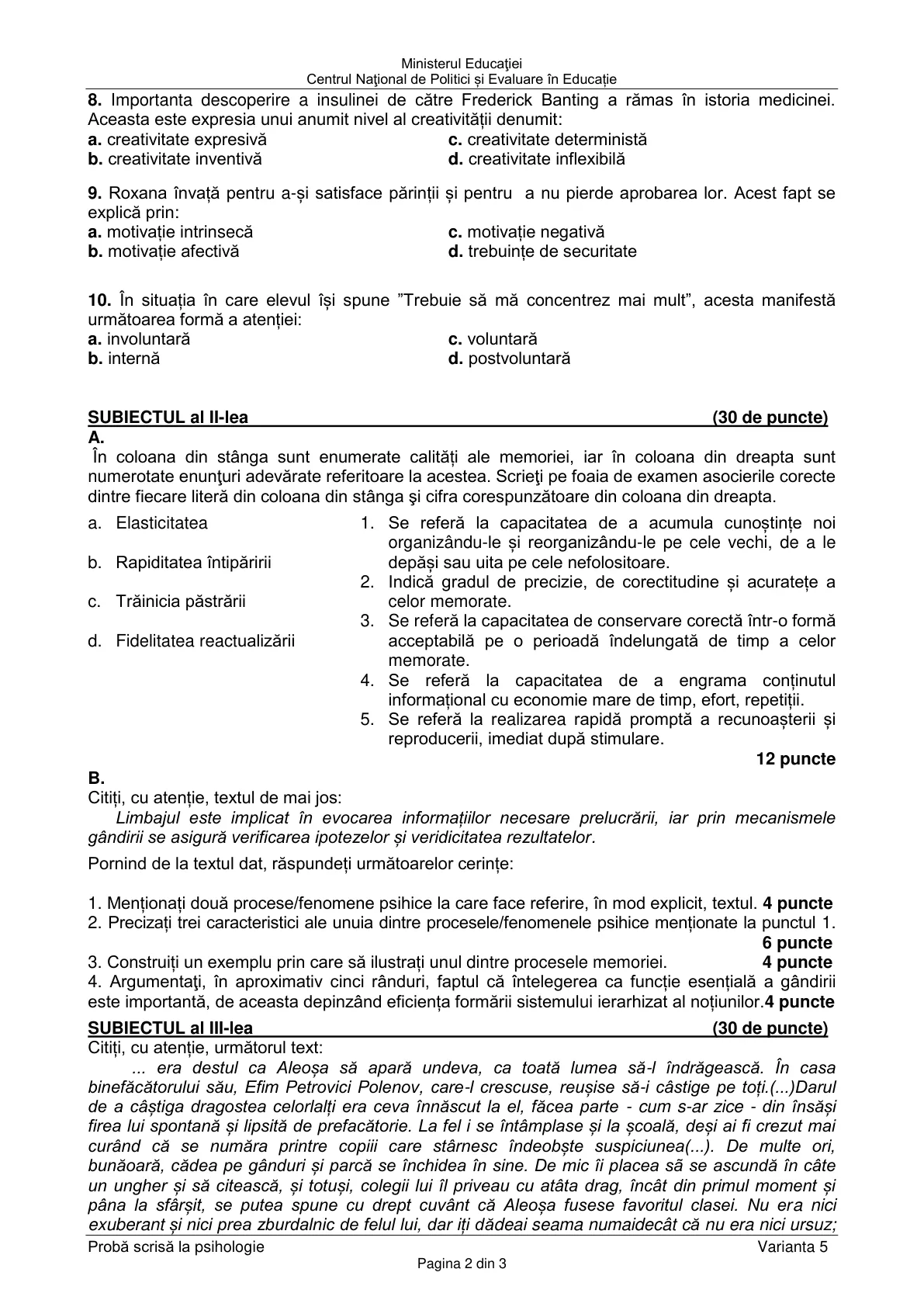Pagina din subiect cu figura sau tabelul itemului