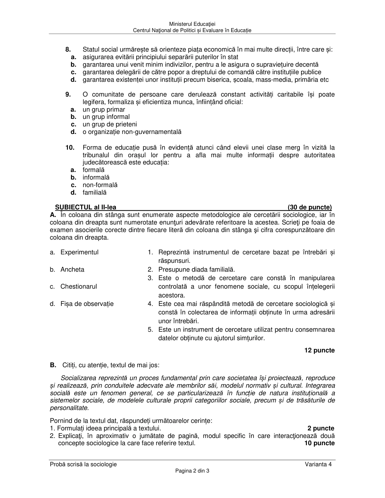 Pagina din subiect cu figura sau tabelul itemului