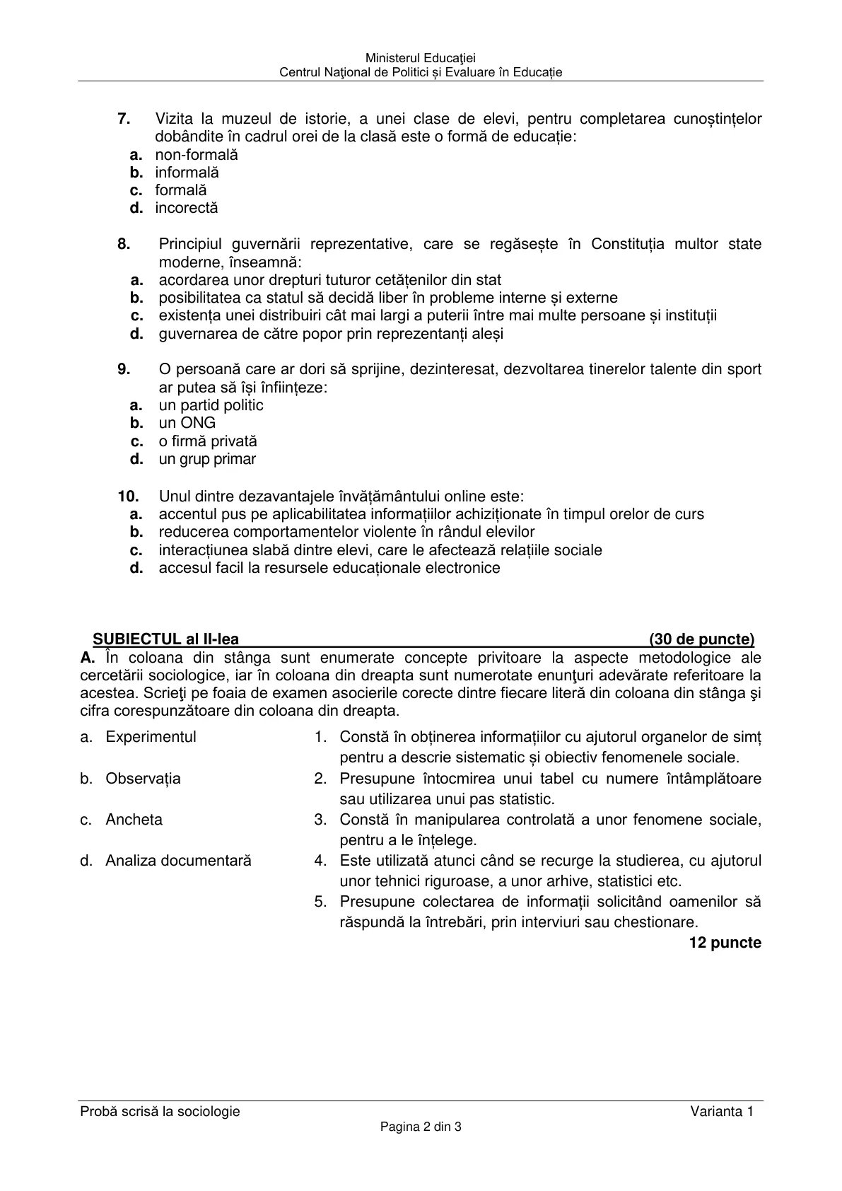 Pagina din subiect cu figura sau tabelul itemului