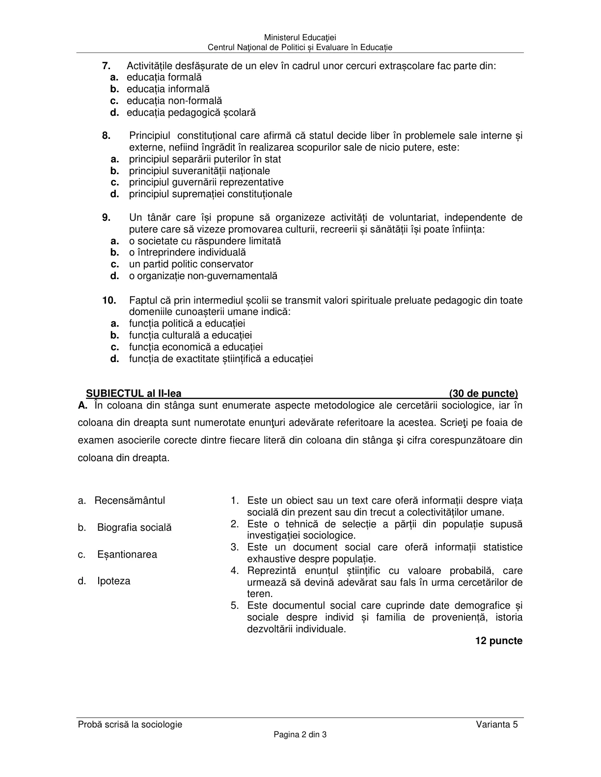 Pagina din subiect cu figura sau tabelul itemului