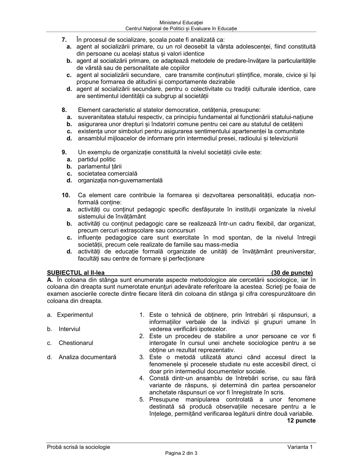 Pagina din subiect cu figura sau tabelul itemului