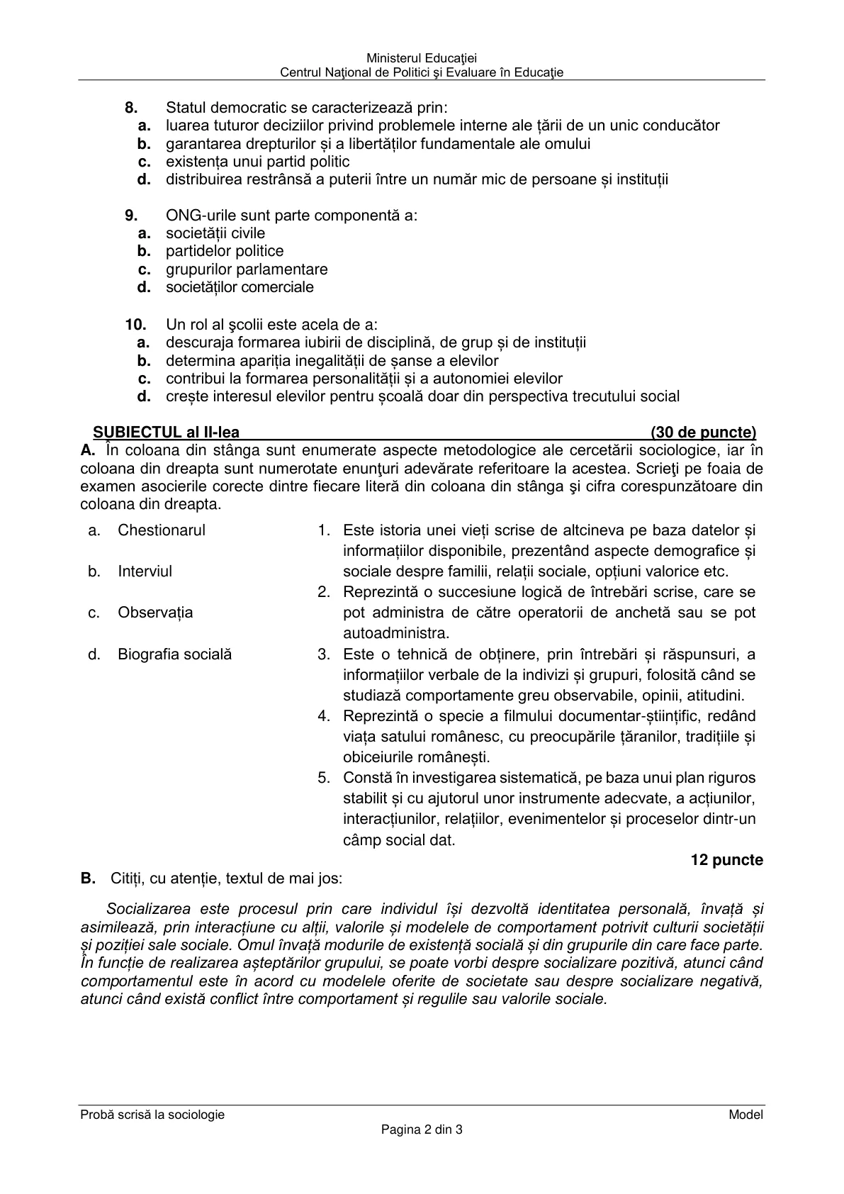Pagina din subiect cu figura sau tabelul itemului