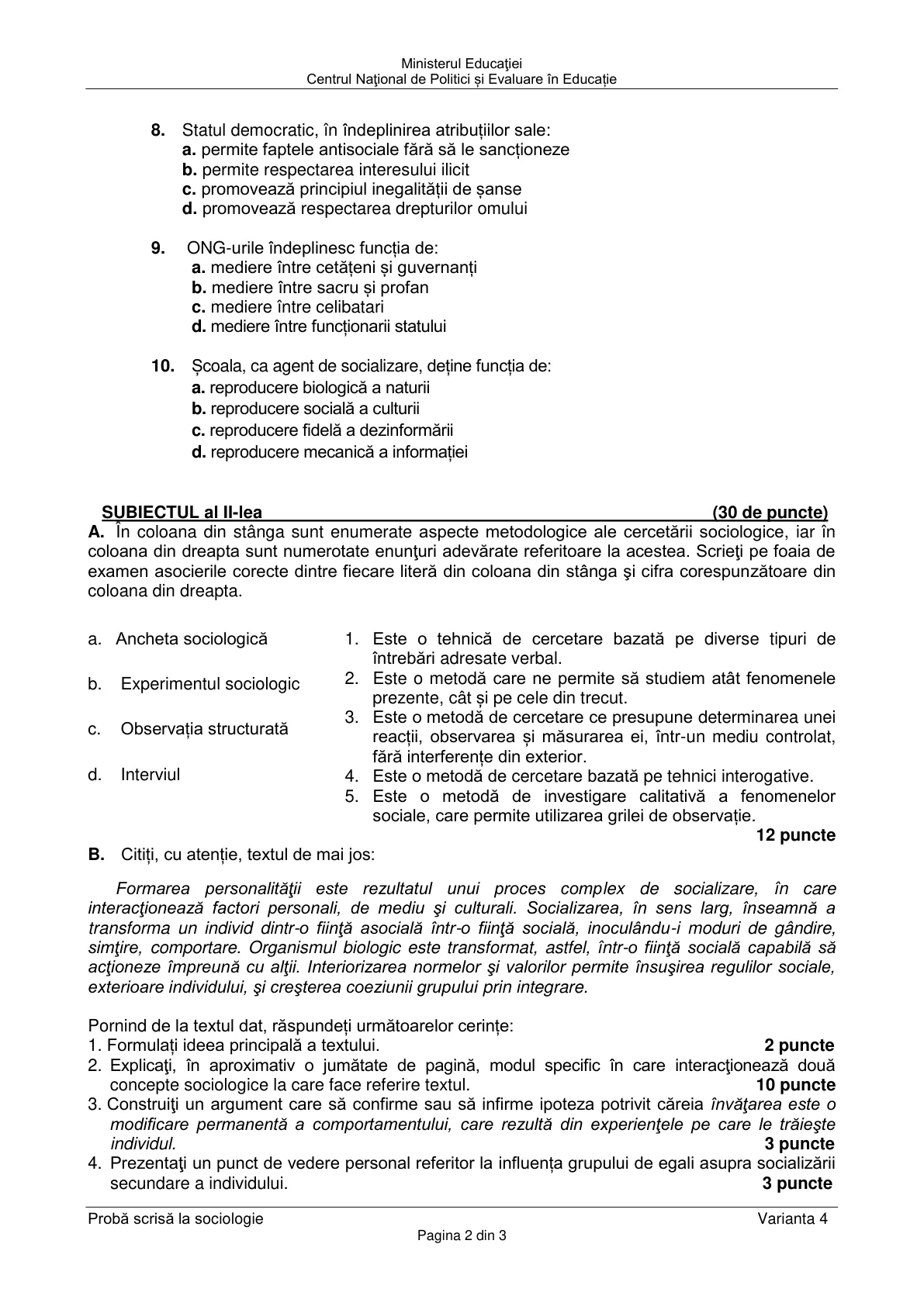 Pagina din subiect cu figura sau tabelul itemului