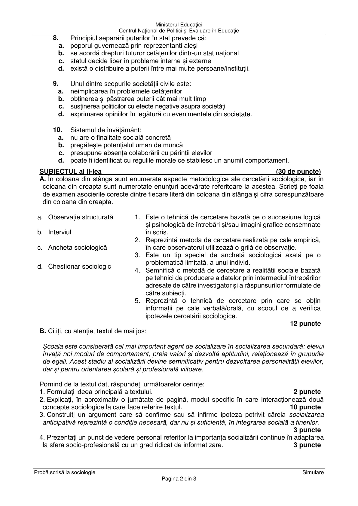 Pagina din subiect cu figura sau tabelul itemului