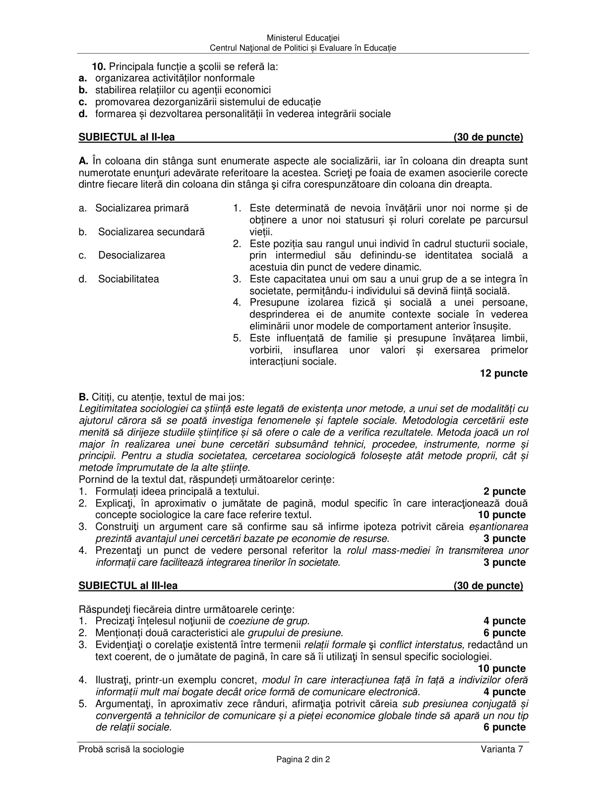 Pagina din subiect cu figura sau tabelul itemului