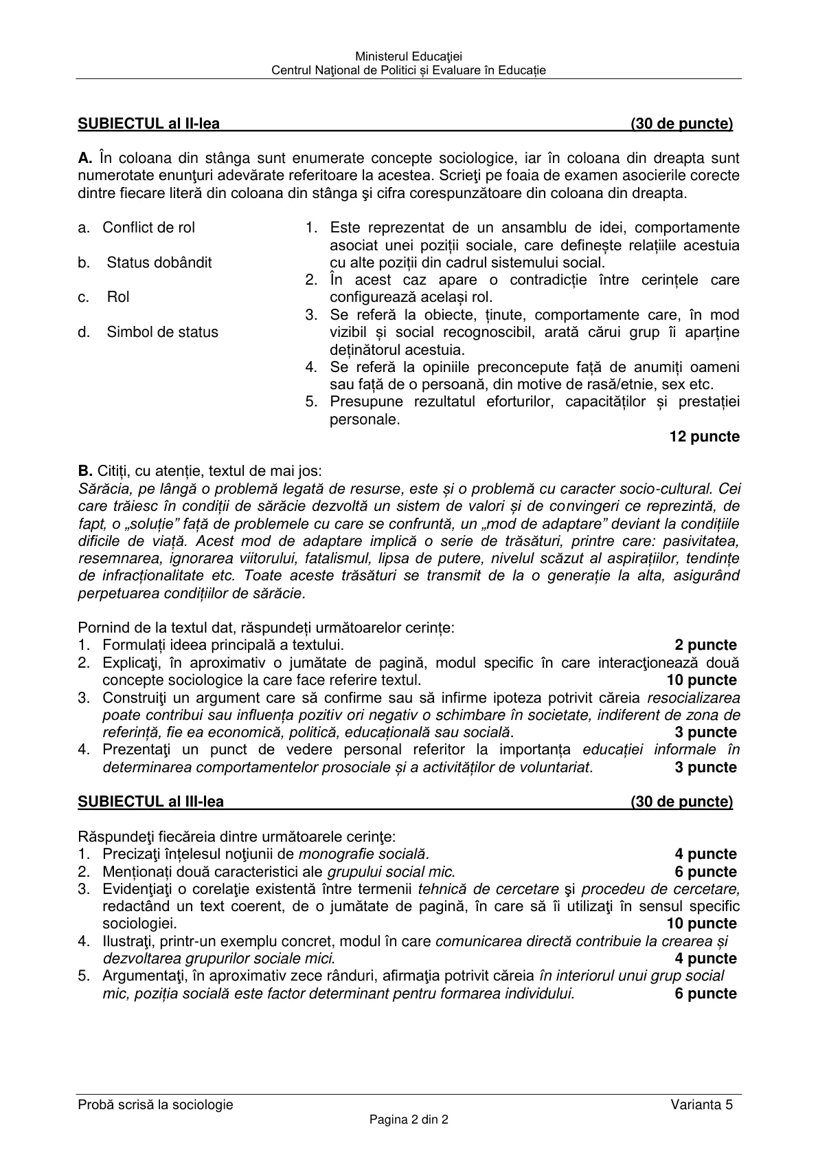 Pagina din subiect cu figura sau tabelul itemului