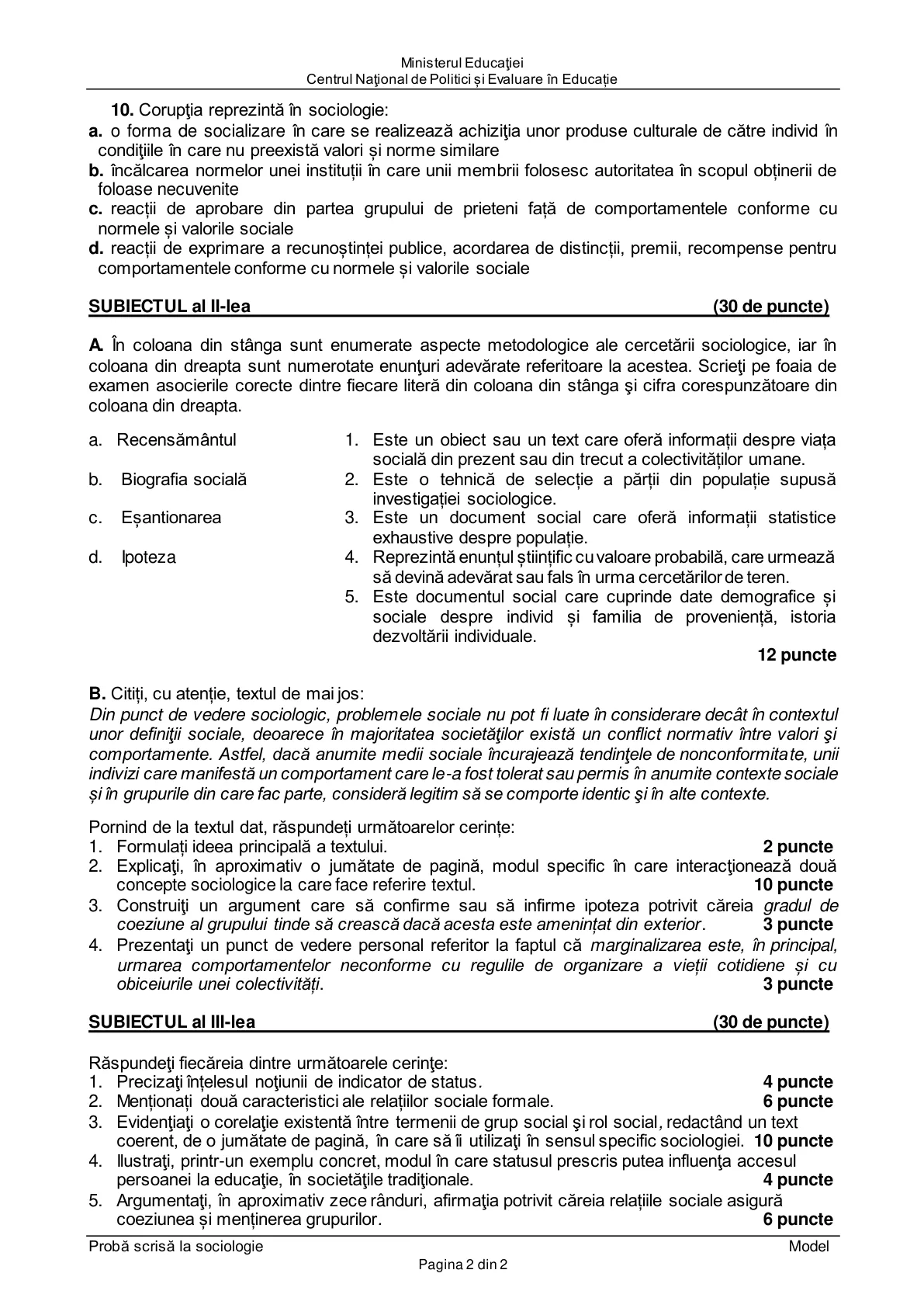 Pagina din subiect cu figura sau tabelul itemului
