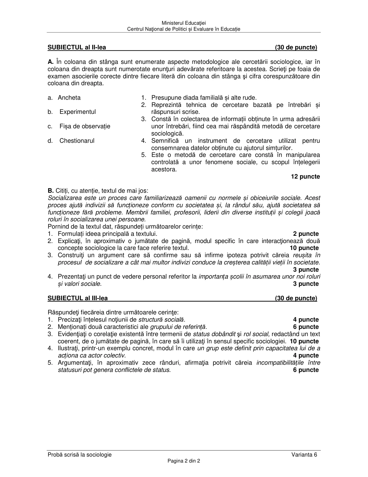 Pagina din subiect cu figura sau tabelul itemului