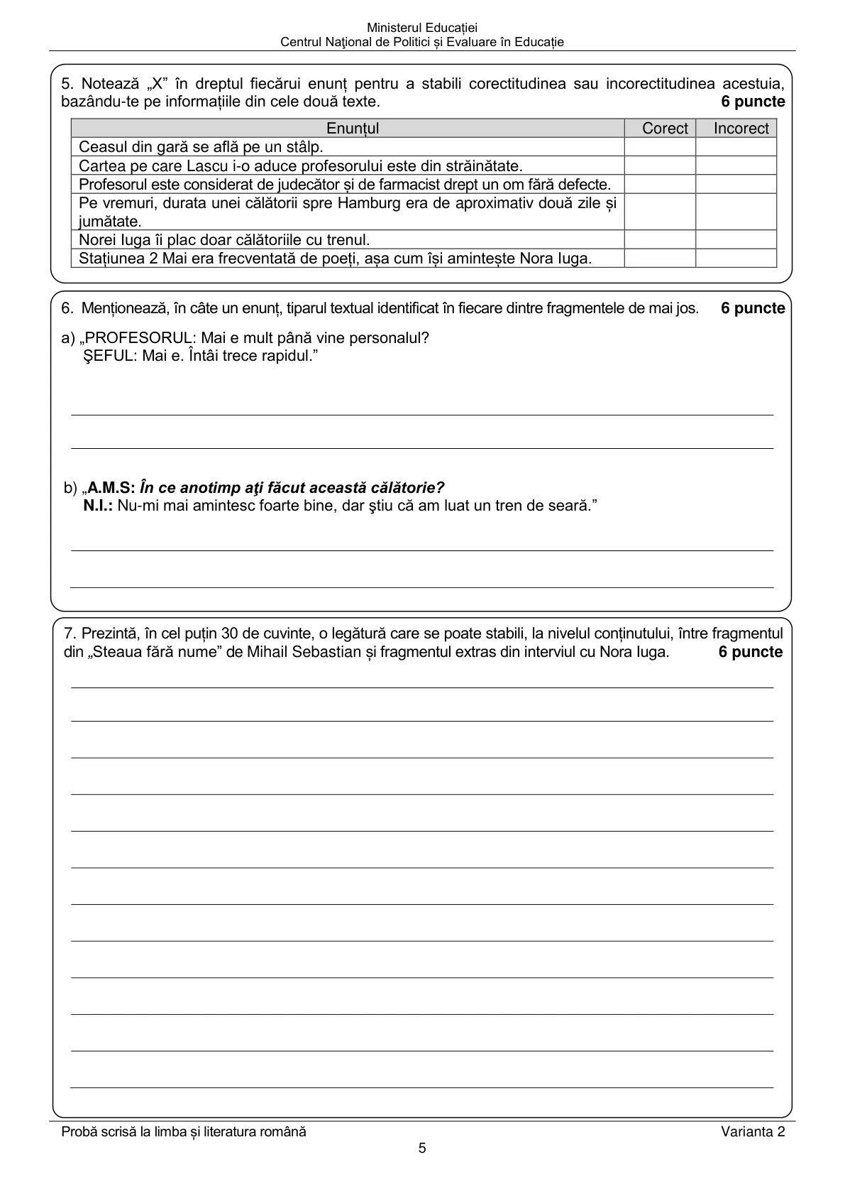 Pagina din subiect cu figura sau tabelul itemului