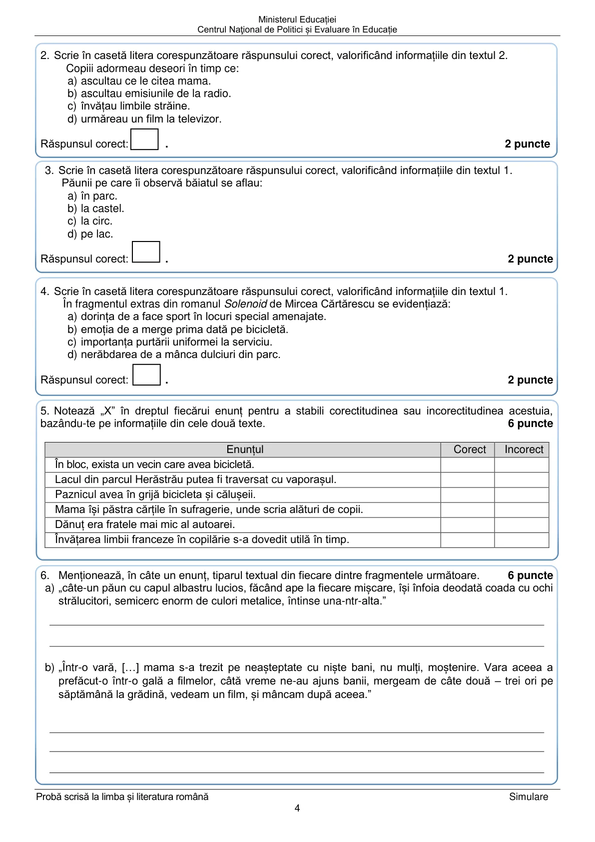 Pagina din subiect cu figura sau tabelul itemului