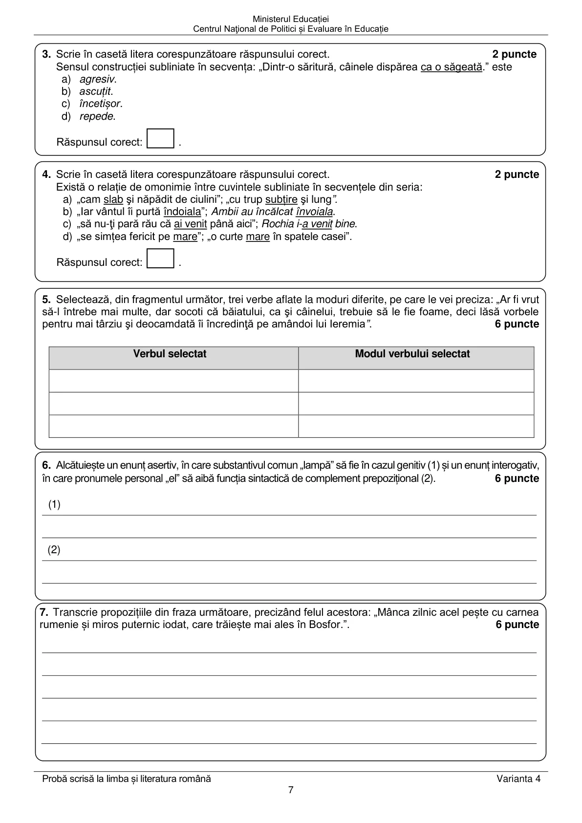 Pagina din subiect cu figura sau tabelul itemului