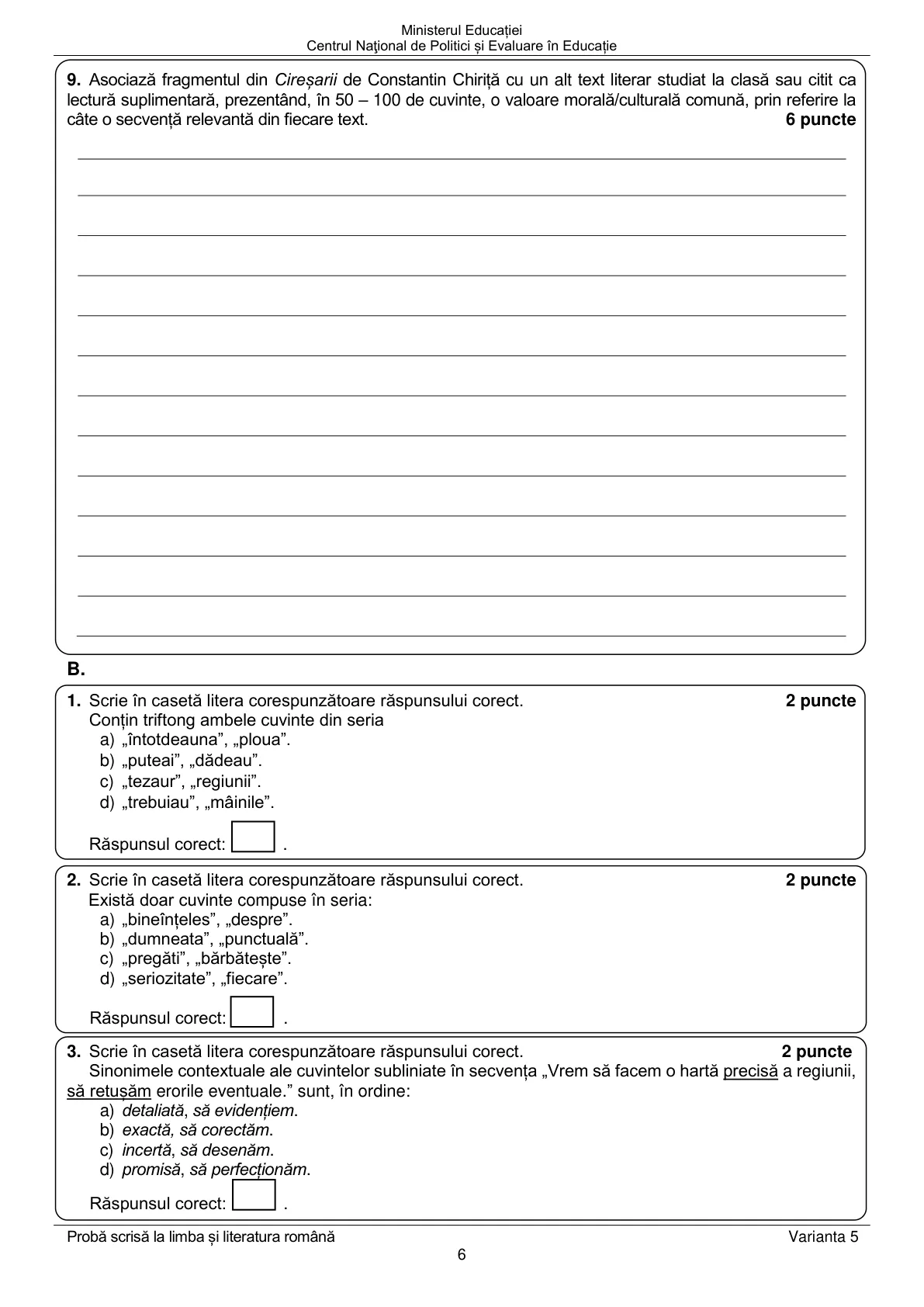 Pagina din subiect cu figura sau tabelul itemului