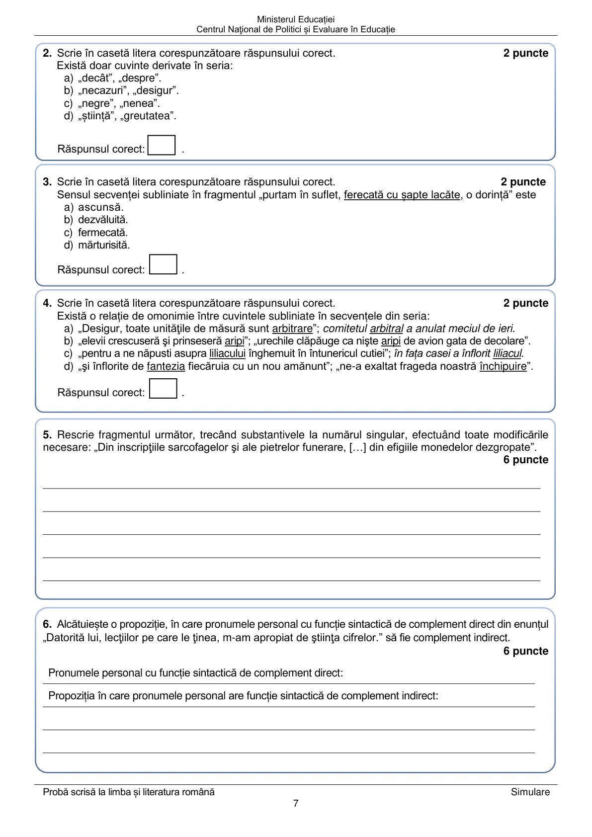 Pagina din subiect cu figura sau tabelul itemului