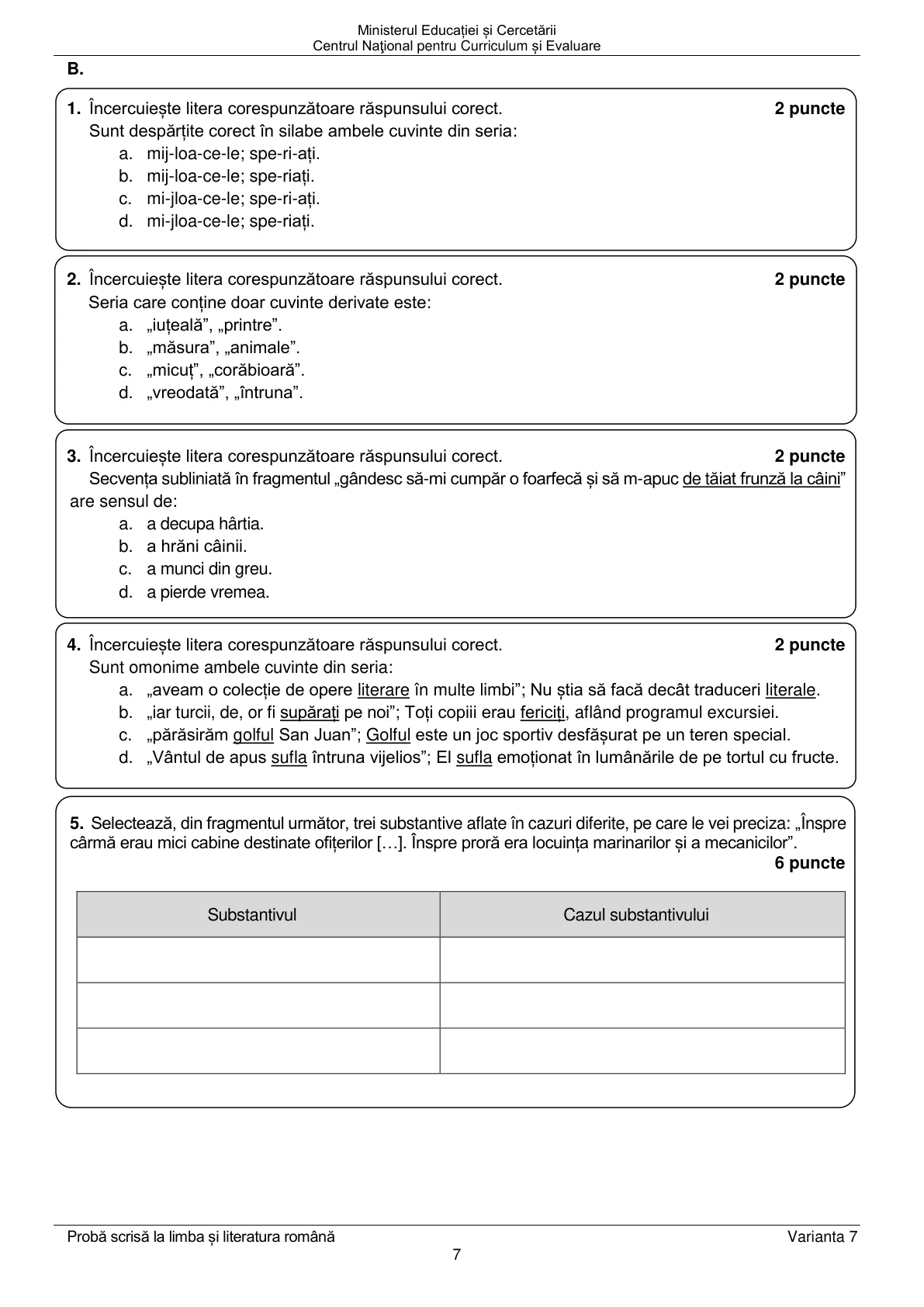 Pagina din subiect cu figura sau tabelul itemului