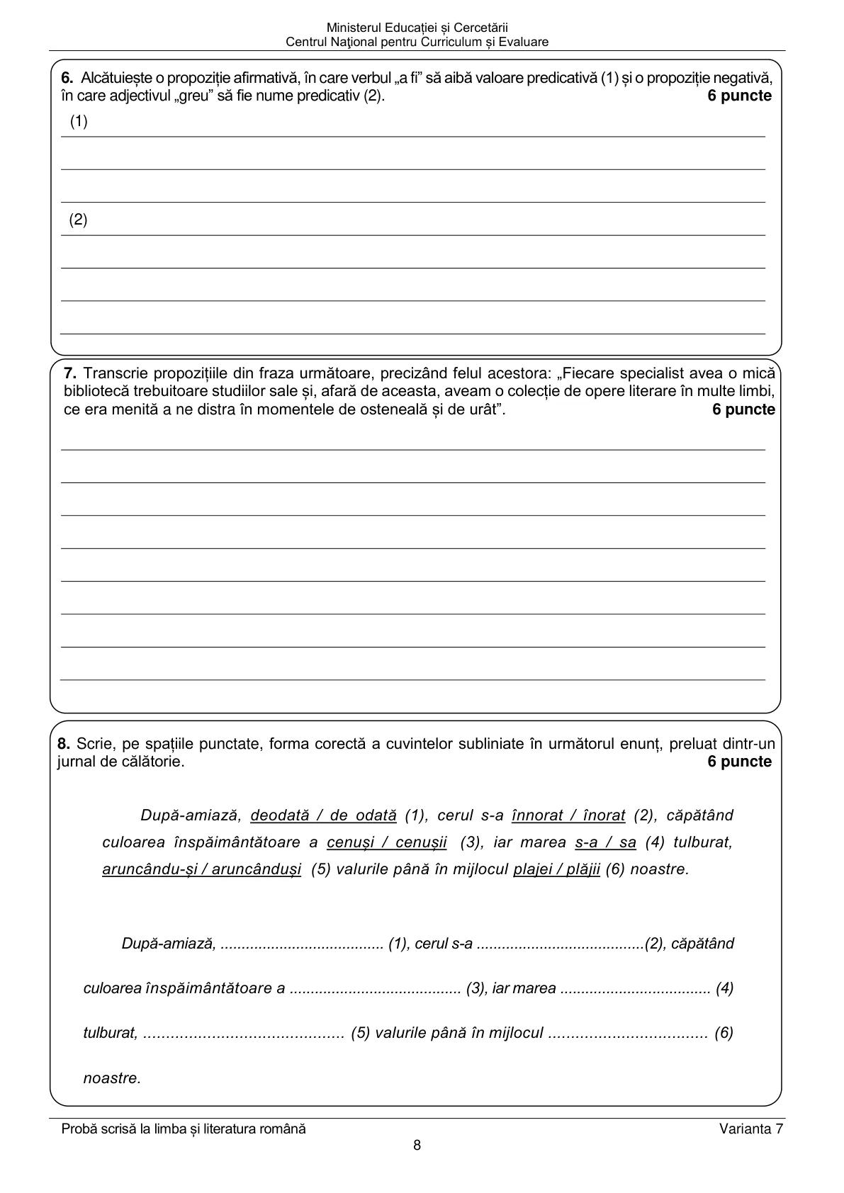 Pagina din subiect cu figura sau tabelul itemului