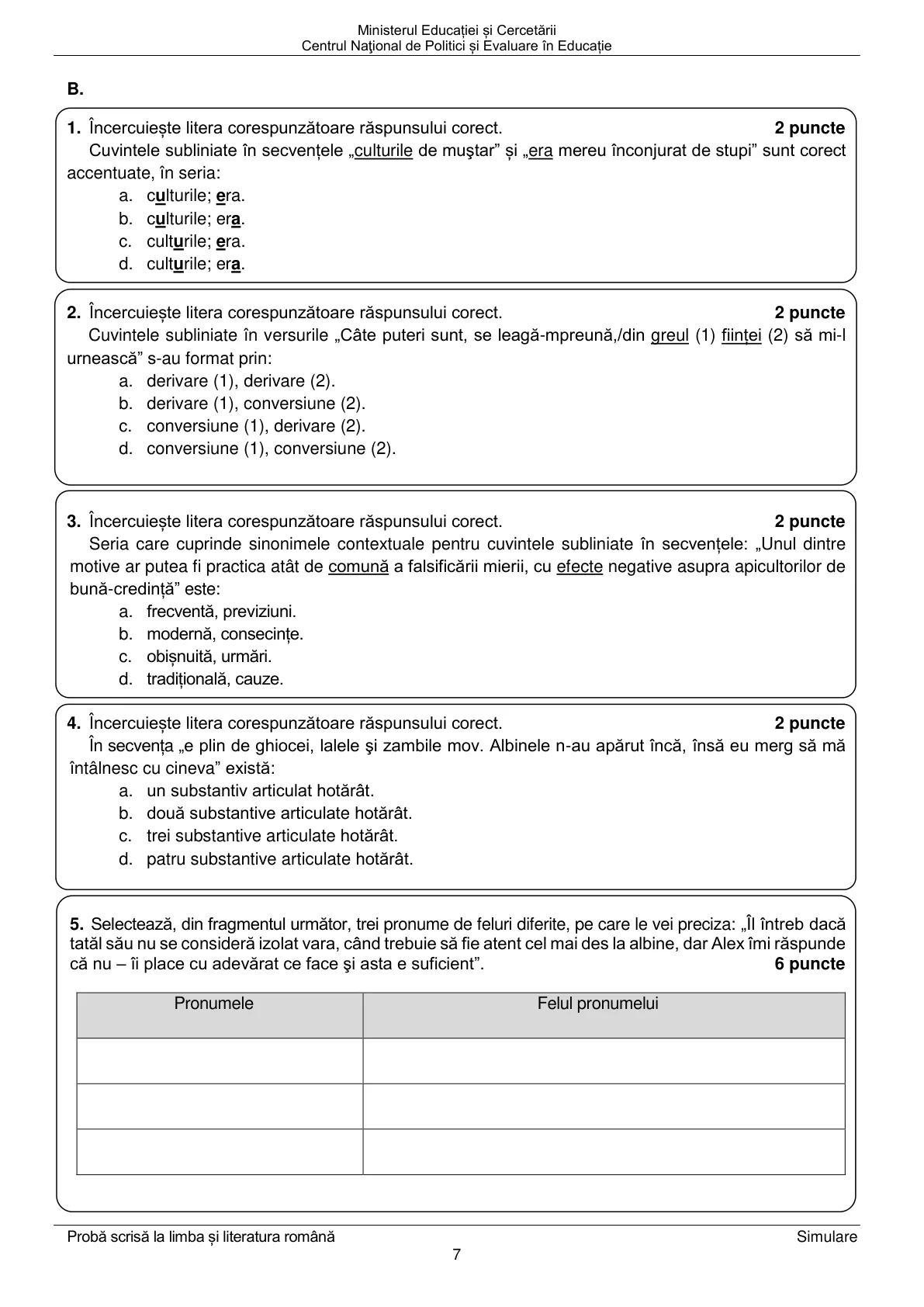 Pagina din subiect cu figura sau tabelul itemului