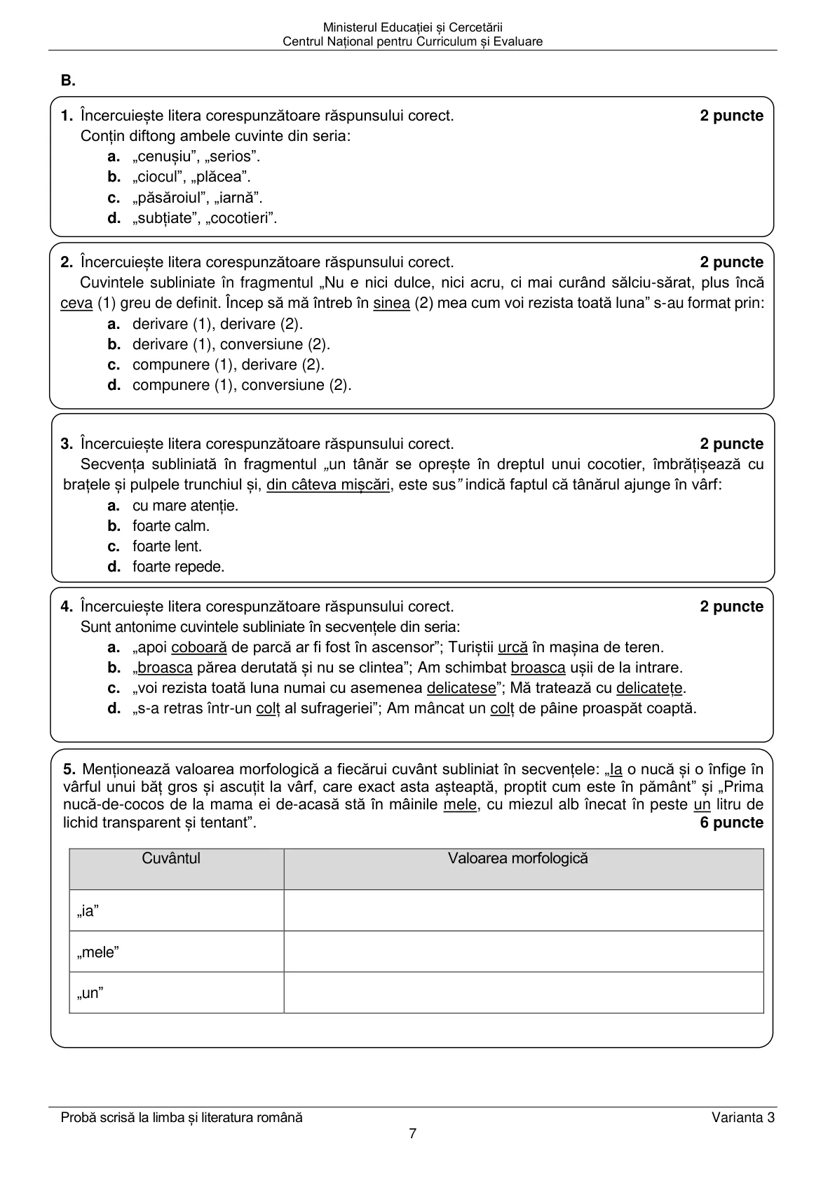 Pagina din subiect cu figura sau tabelul itemului