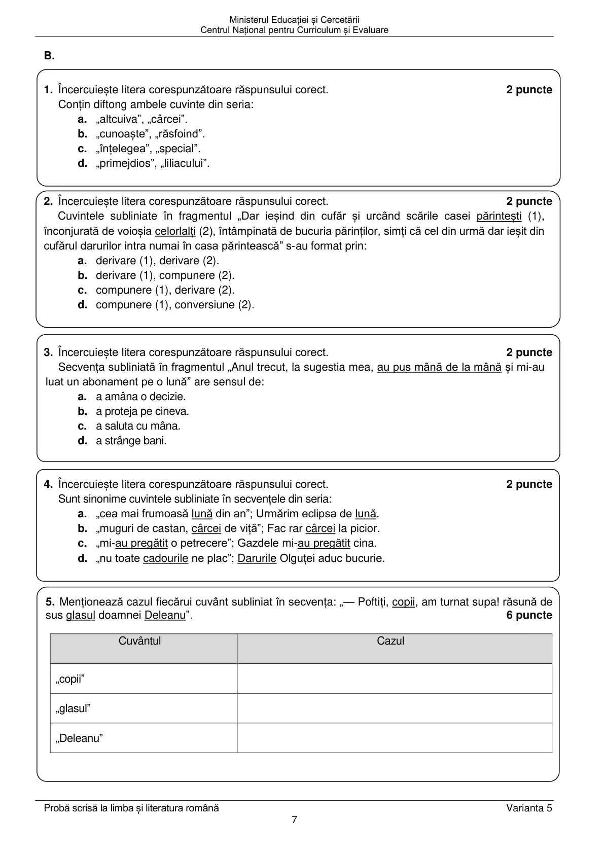 Pagina din subiect cu figura sau tabelul itemului